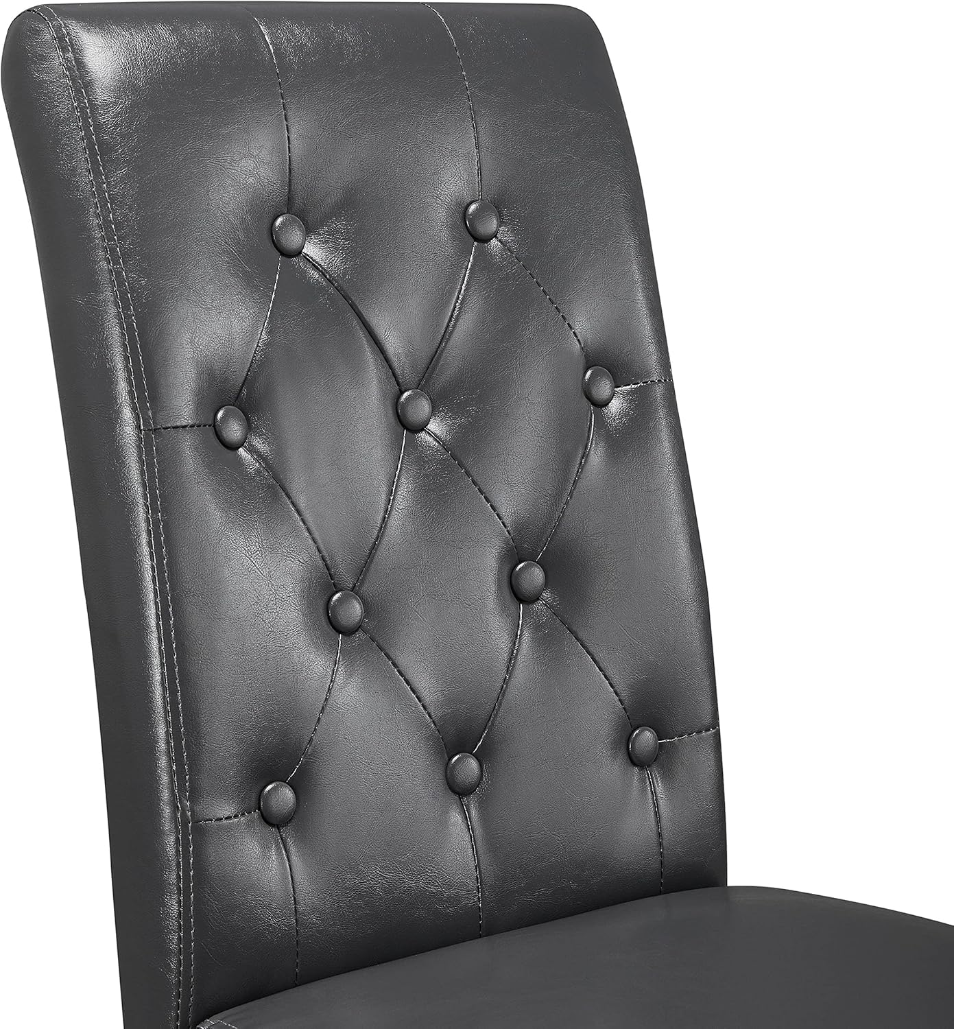 Yaheetech Dining Chairs Set of 4 Modern Style Faux Leather Dining Room Chairs with Solid Wood Legs and Button Tufted Padded for Home Kitchen, Gray