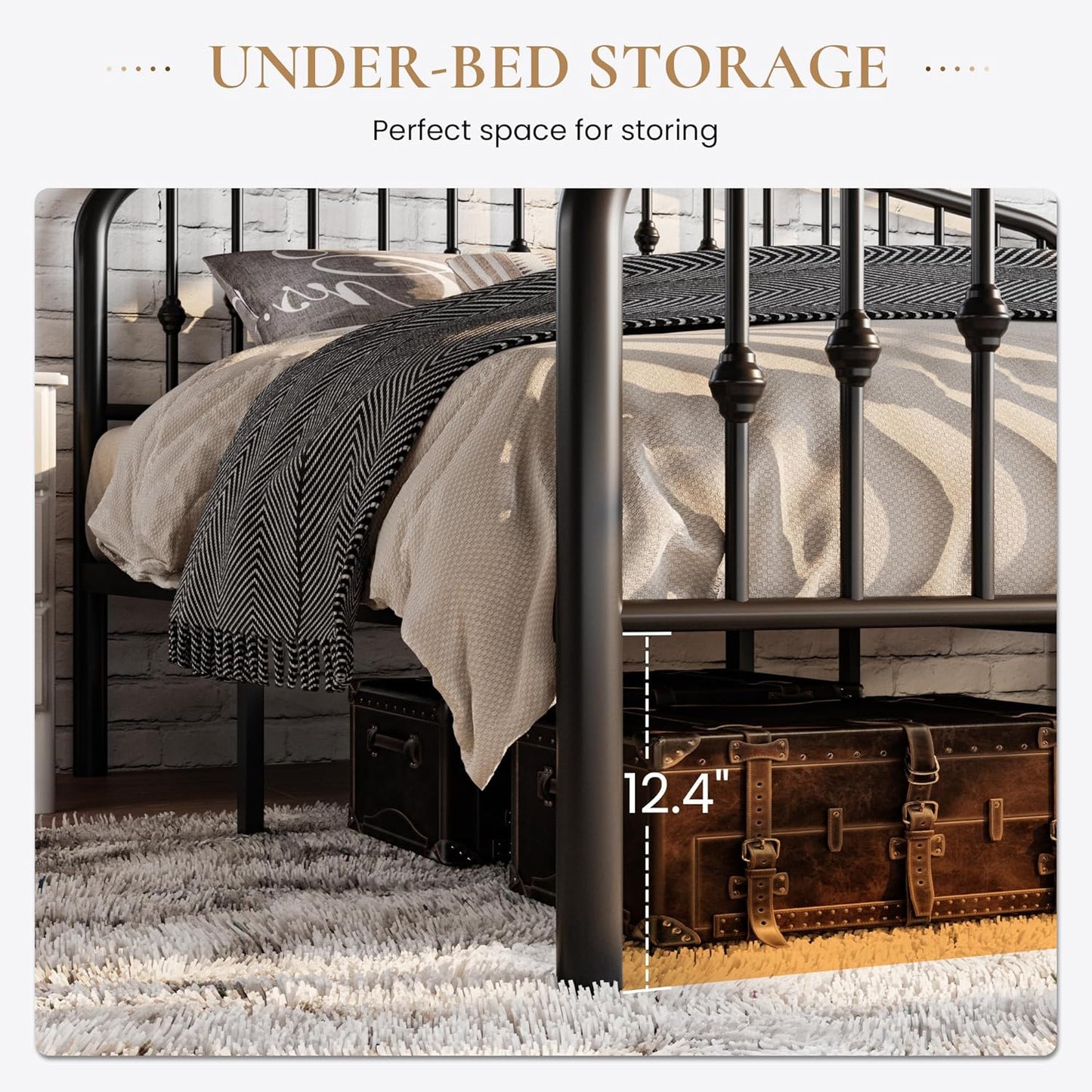 SHA CERLIN Twin Size Metal Platform Bed Frame with Victorian Style Wrought Iron-Art Headboard/Footboard, No Box Spring Required, Black