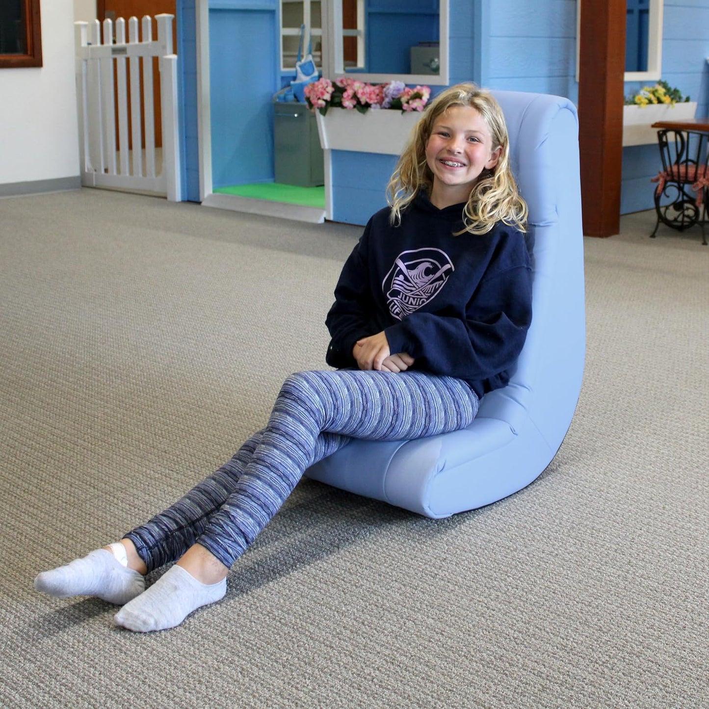 FDP Tufted Floor Rocker for Kids, Teens and Adults; Comfortable, Ergonomic Chair for Reading, Playing Video Games, or Watching TV - Powder Blue, 10488-PB