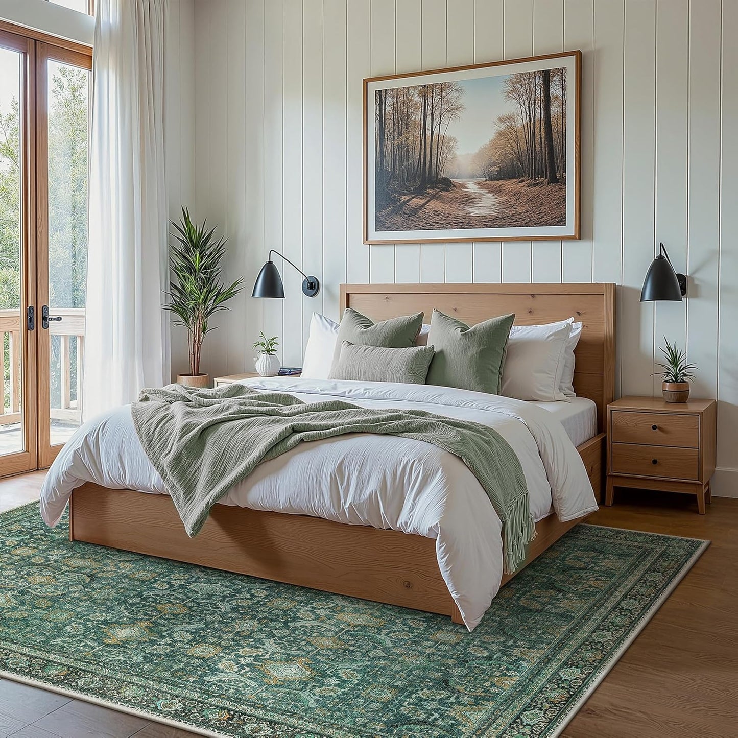 8X10 Area Rugs Machine Washable Rugs for Living Room, Vintage Boho Large Rugs for Bedroom Dining Room, Non Slip Indoor Soft Distressed Lightweight Thin Low Pile Carpet, Turquoise