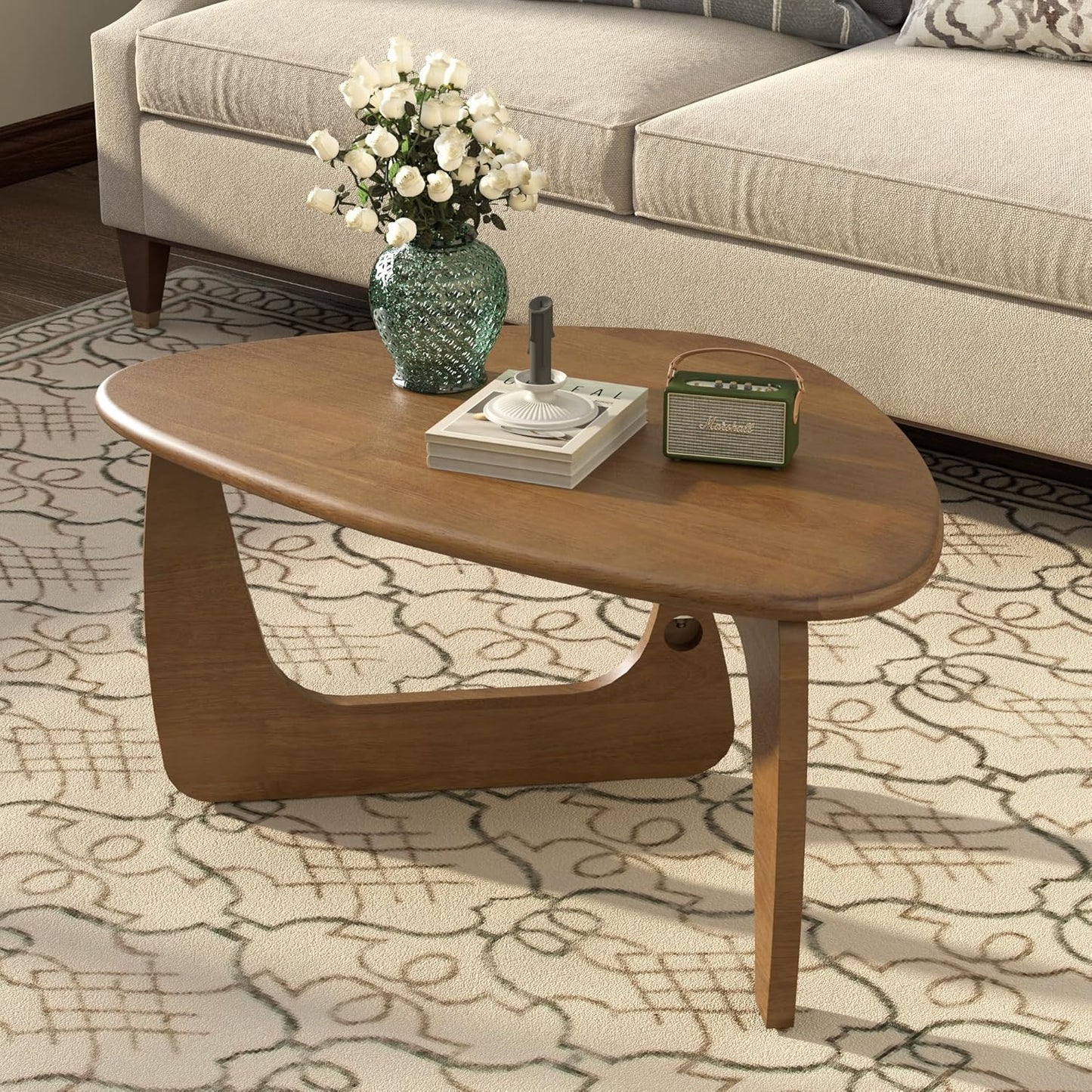 Mid Century Modern Coffee Table, Solid Wood Triangle Coffee Table for Living Room, Modern Tea Table for Home, 35.4x23.6x16.5