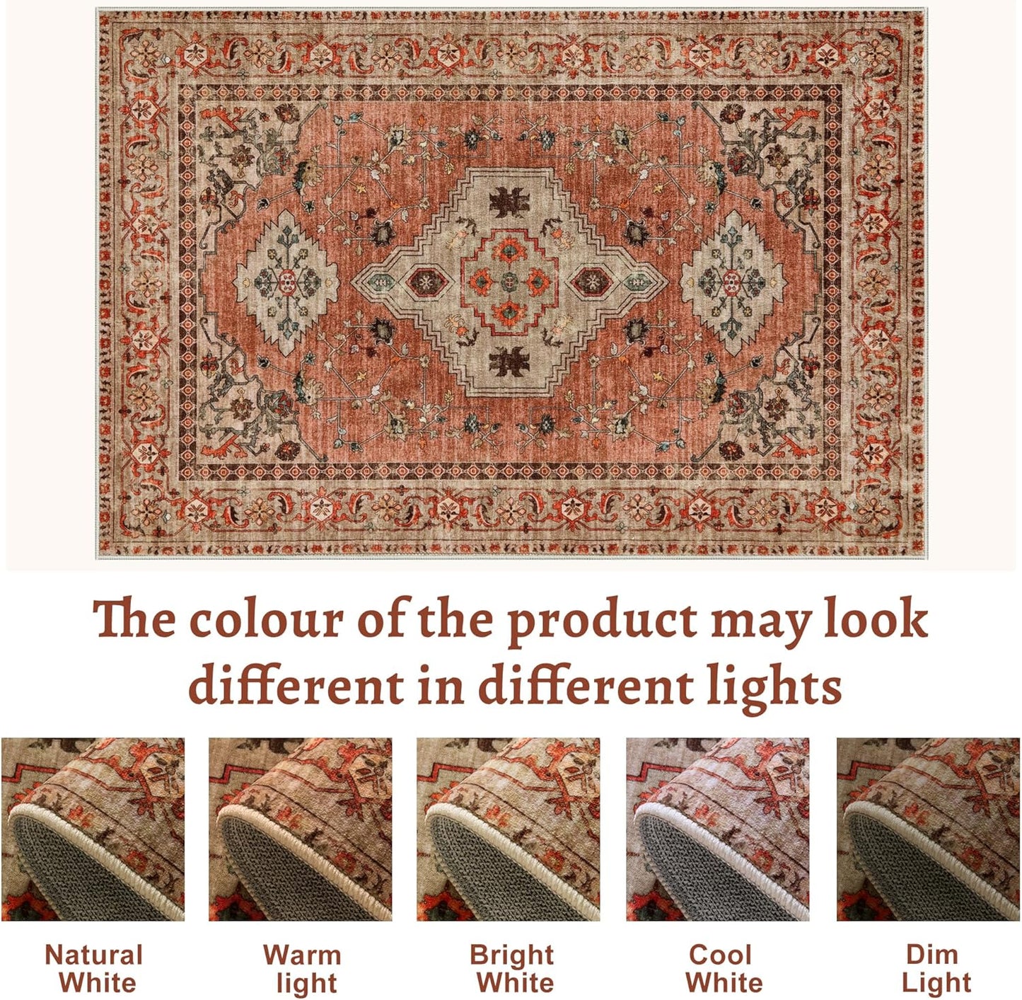 Boho Small Area Rug, 2x3 Washable Rug for Entryway, Vintage Throw Rug Oriental Non Slip Indoor Front Door, Distressed Terracotta Door Mat Carpet, Soft Low Pile Rugs for Entrance Kitchen Bedroom