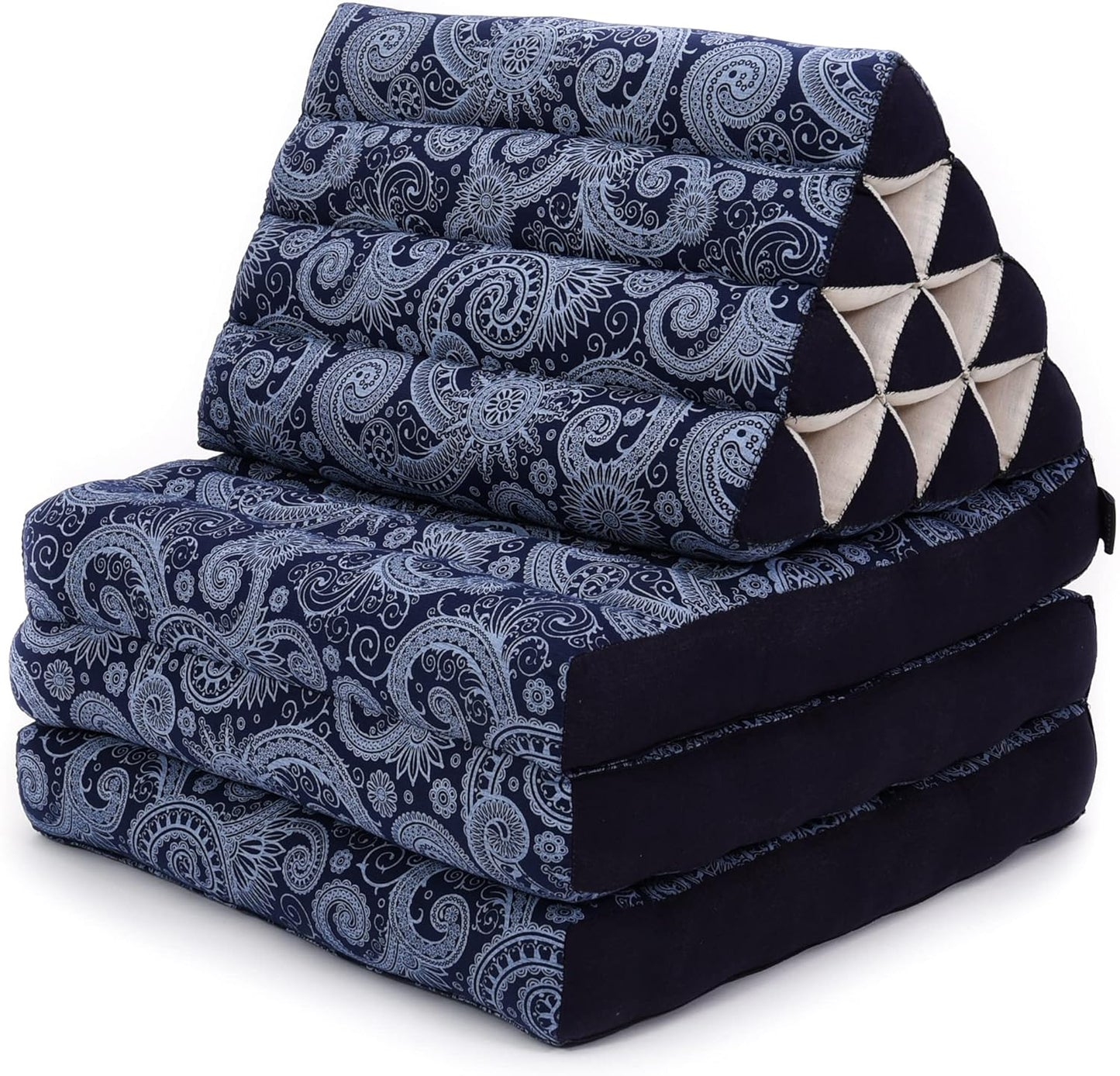 Leewadee - Comfortable Japanese Floor Mattress - Thai Floor Bed with Triangle Cushion - Futon Mattress - Thai Massage Mat, 67 x 21 inches, Blue White, Kapok Filling