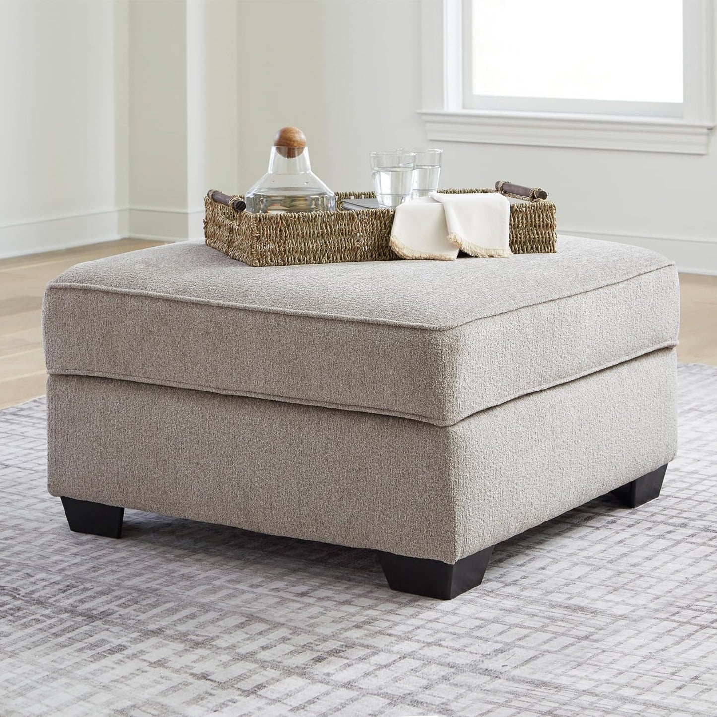 Signature Design by Ashley Claireah Casual Square Storage Ottoman with Removable Lid, Light Brown