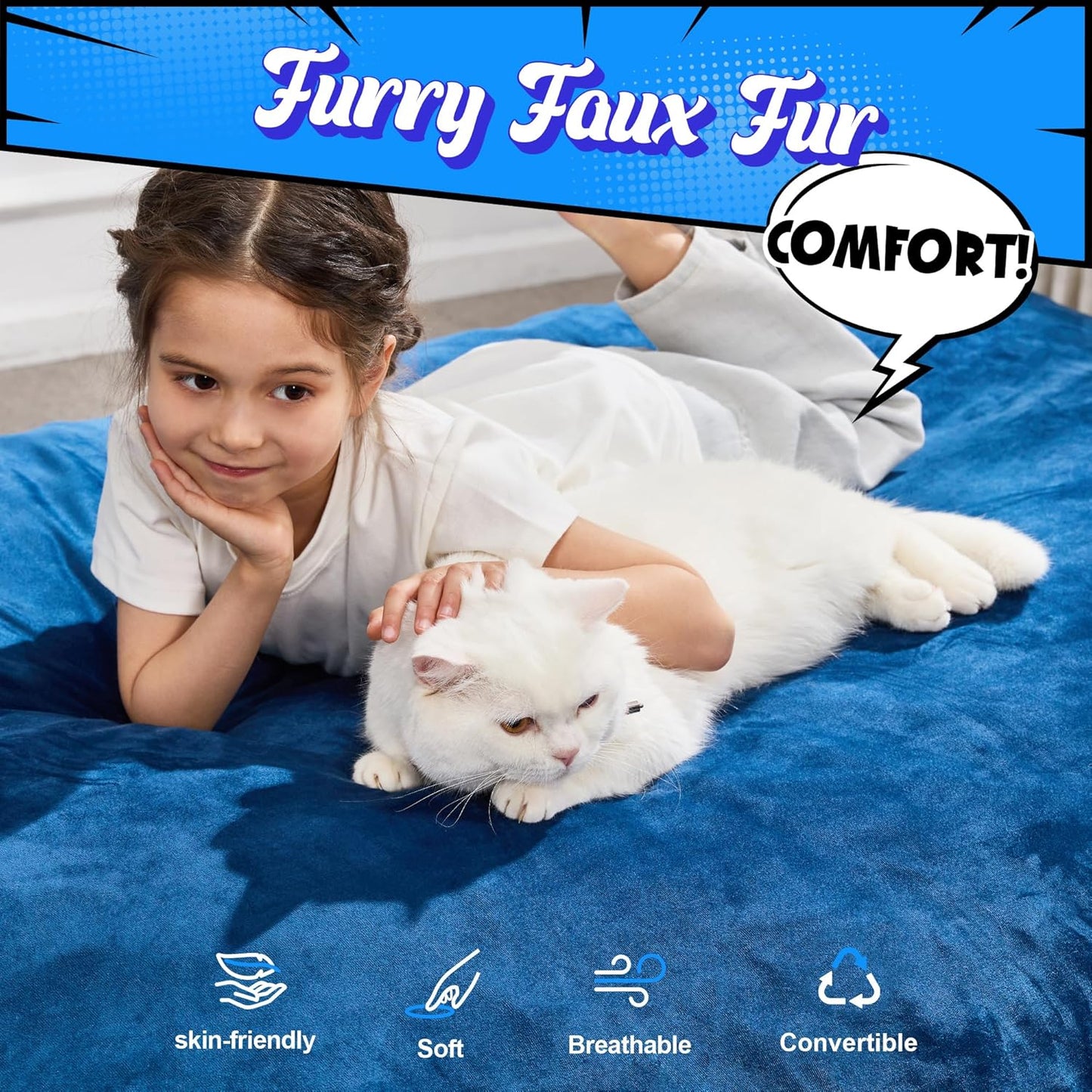 Hobestluk 3 in 1 Bean Bag Chair Giant Bean Bag Chairs for Adults with Velvet Cover Convertible Bean Bag Floor Cushion with Machine Washable Cover for Living Room (Velvet Blue)