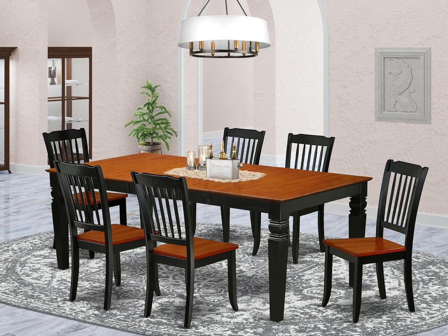 East West Furniture LGDA7-BCH-W 7 Piece Dining Room Furniture Set Consist of a Rectangle Wooden Table with Butterfly Leaf and 6 Kitchen Dining Chairs, 42x84 Inch, Black & Cherry