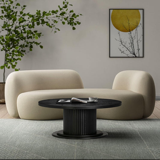 NTC 40 Inch Summit Modern Classic Tambour Wooden Round Coffee Table – Waterproof & Heat Resistant, Burnt Black
