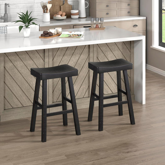 Lexicon Saddle Bar Stools Set of 2 Barstools with Footrest, Armless Dining Chairs for Kitchen Island, Breakfast Nook, Living Room, Pub Height, Black