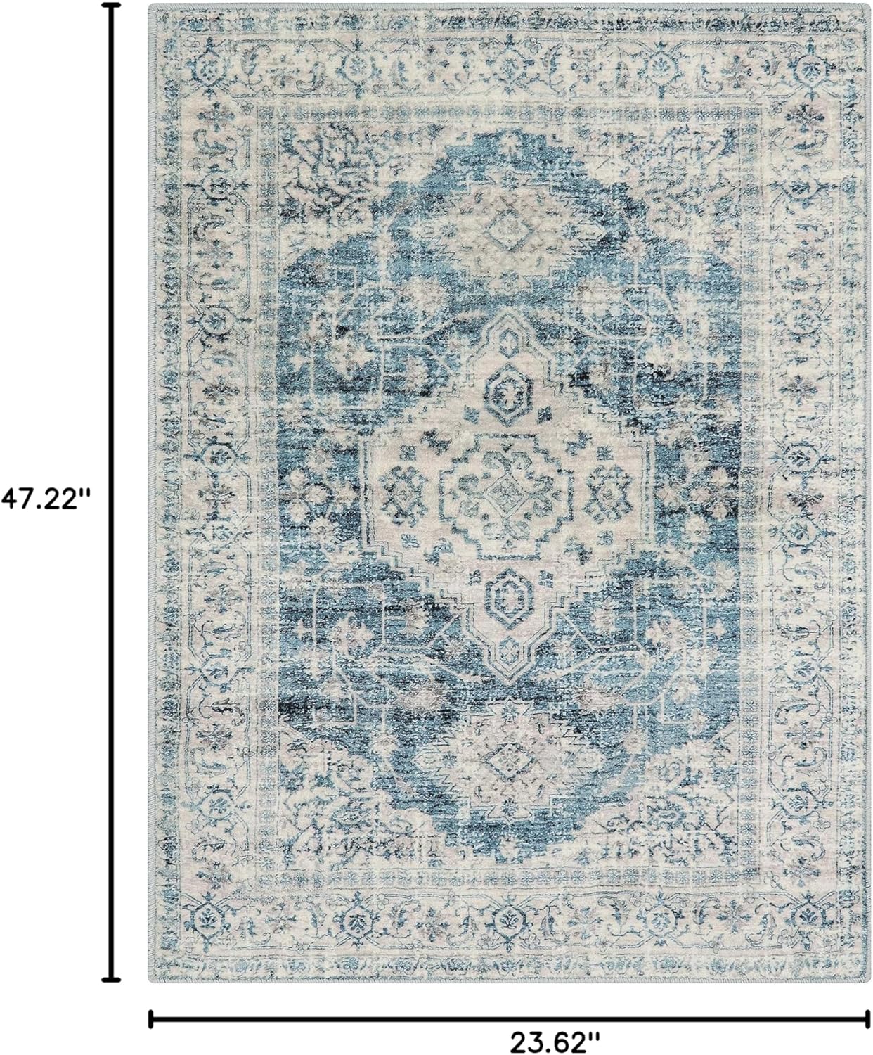 Lahome Oriental Small Area Rug, 2x4 Washable Entryway Rug Non-Slip Ultra-Thin Indoor Door Mat Distressed Throw Carpet for Kitchen Bedroom, Blue