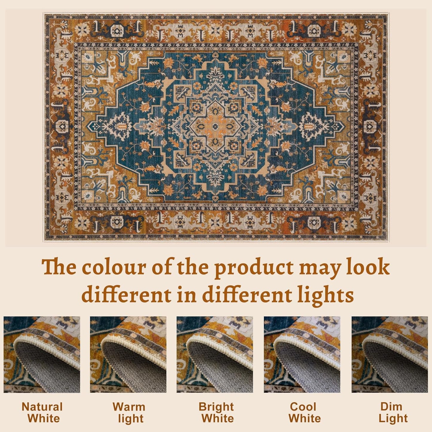 Tangsoo 2x3 Washable Rug for Entryway, Vintage Non Slip Small Area Rug, Indoor Front Door Rug, Print Distressed Door Mat Carpet, Soft Low Pile Rugs for Entrance Kitchen Bedroom Rusty Orange