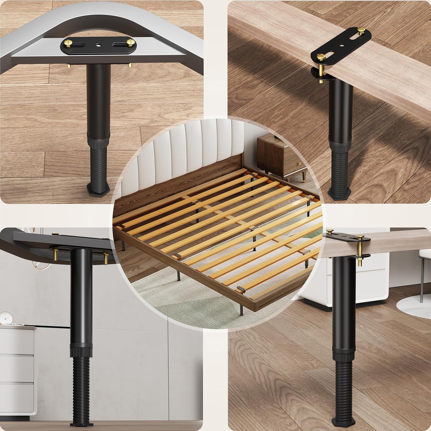 4 Pcs Adjustable Height Bed Support Legs 7.08-12.6 inch with Locking Ring, Bed Frame Center Support Legs for Bed Frame/Bed Center Slat/Furniture, Bed Replacement Legs Bed Slats Support Legs