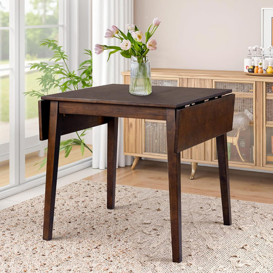 29"- 45" Extendable Dining Table for 2-4, Folding Square Dinner Table Small Kitchen Dining Room Tables with Wood Legs for Small Space, Kitchen, Living Room, Dark Brown