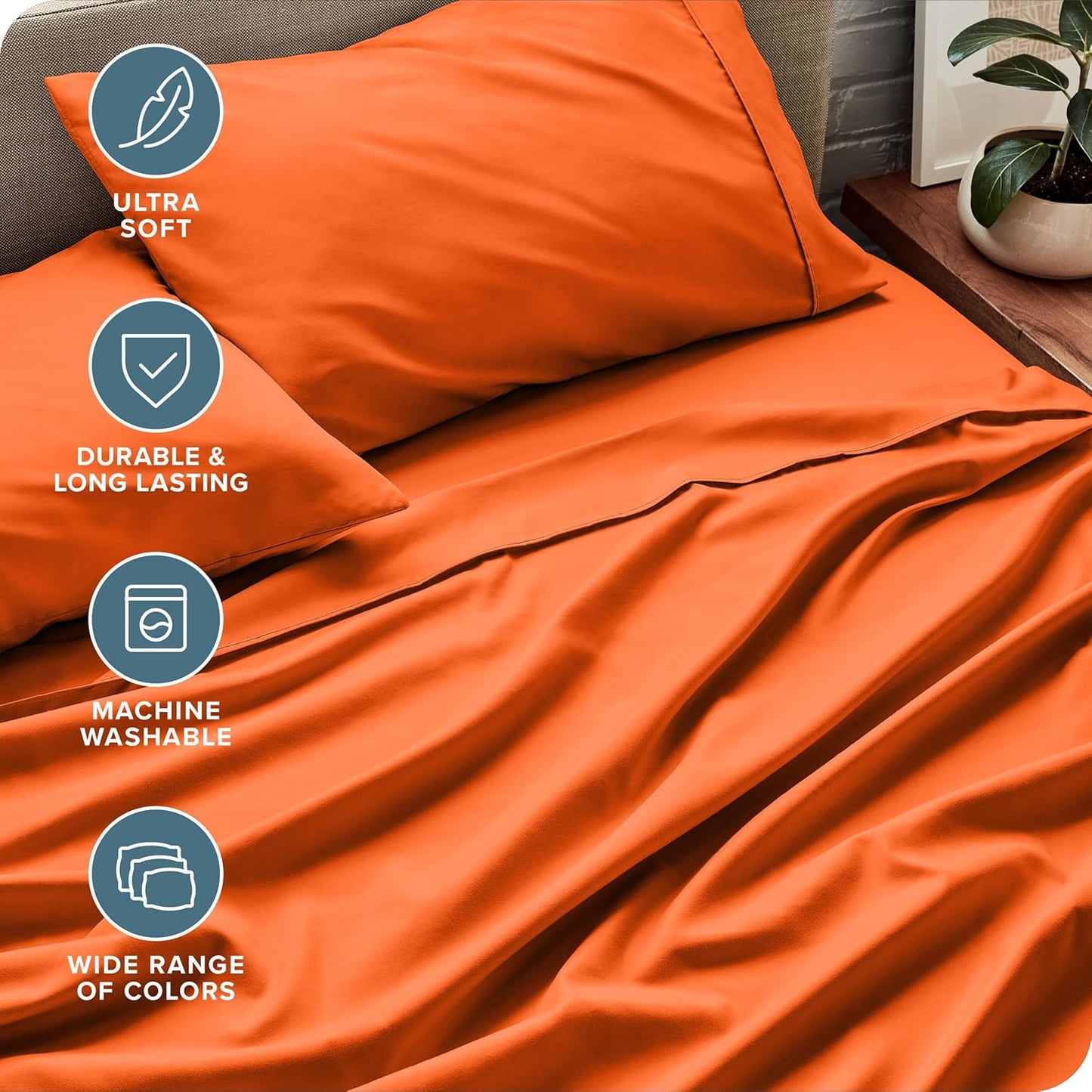 Bare Home Queen Sheet Set - Luxury 1800 Ultra-Soft Microfiber Bed Sheets - Double Brushed - Deep Pockets - Easy Fit - 4 Piece Set - Bedding Sheets & Pillowcases (Queen, Orange)