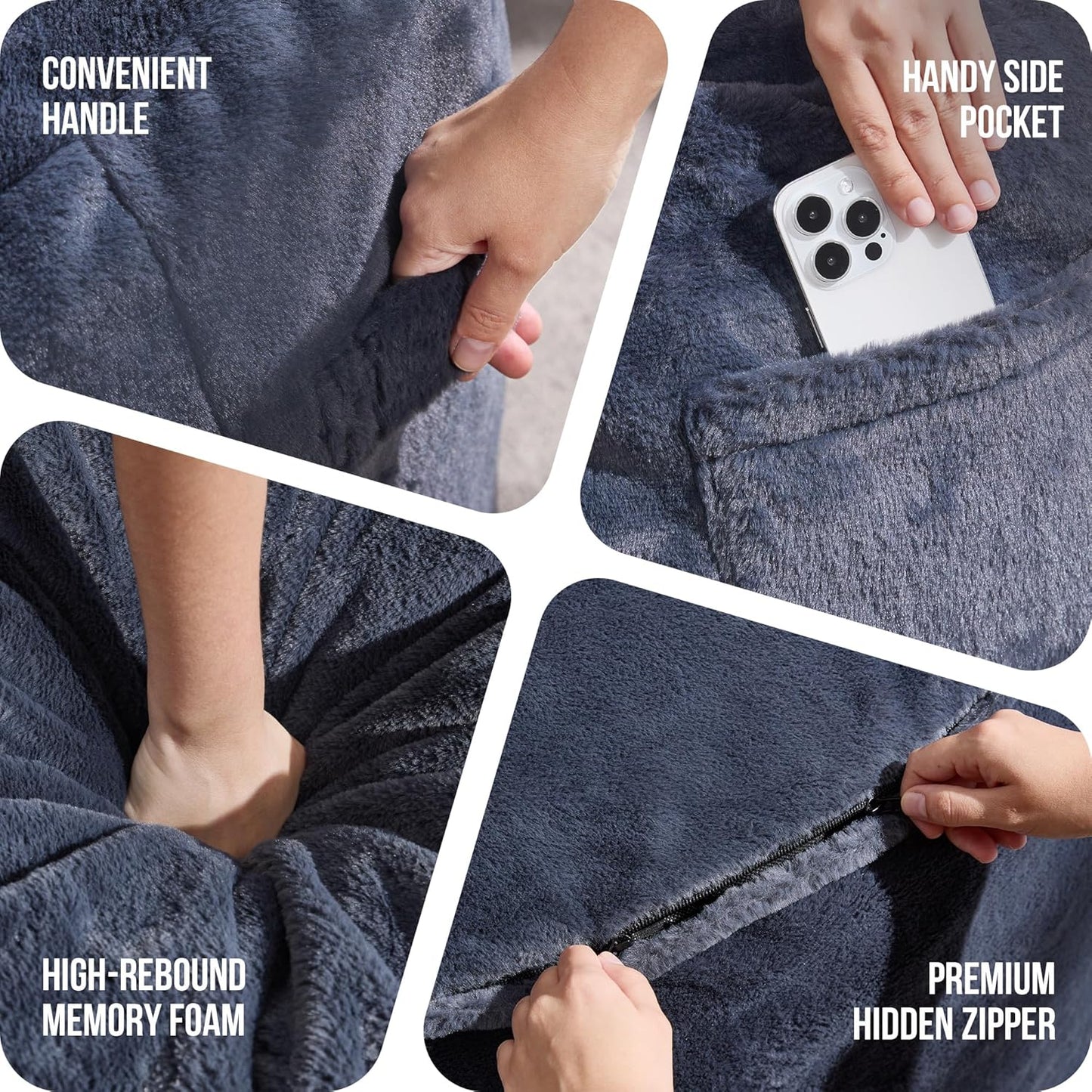 Hobestluk 6ft Bean Bag Chairs for Adults Large Beanbag Chair with Plush Faux Fur Cover Big Bean Bag Chair for Living Room Bedroom Dorm Office - Dark Grey (70" x 70" x 15")