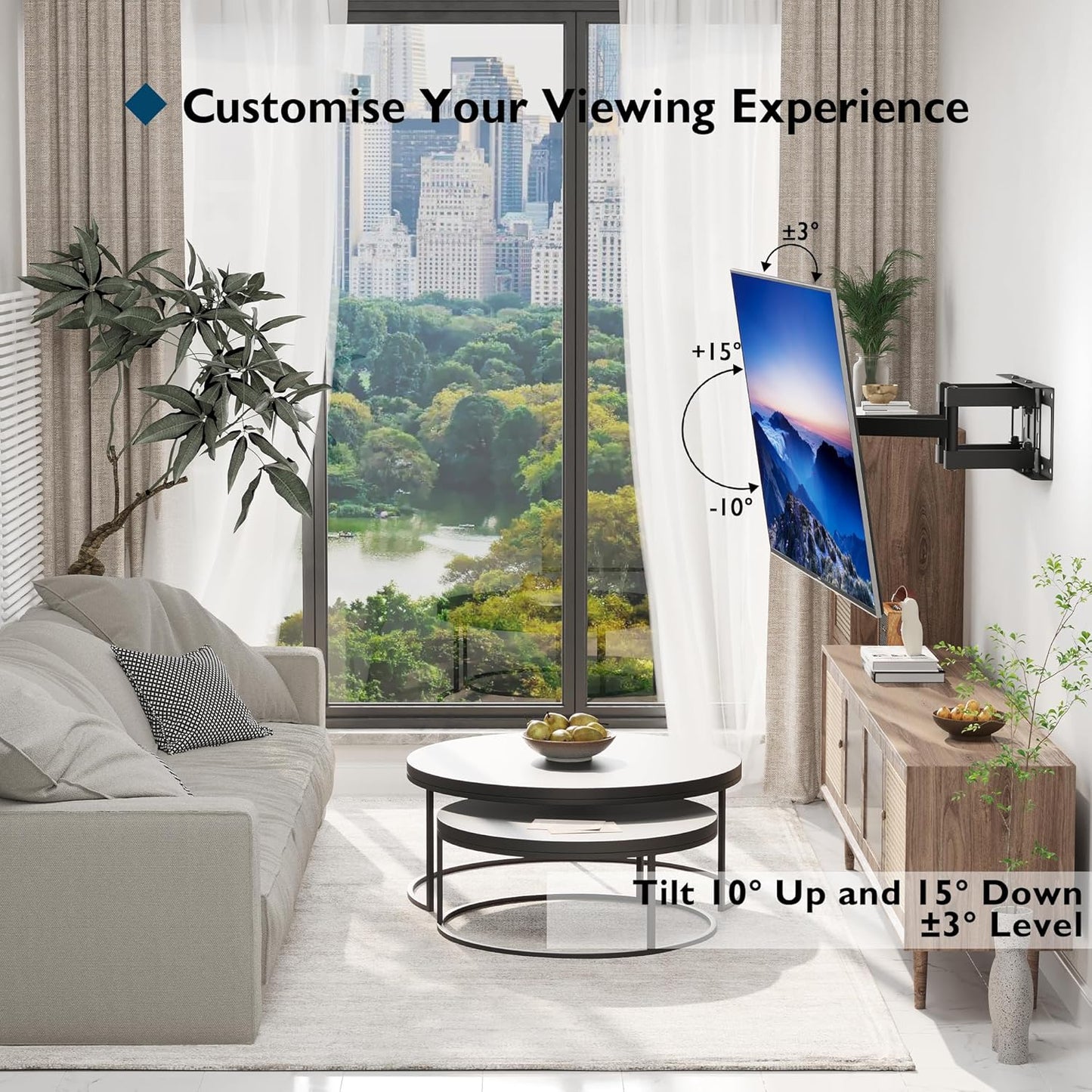 BONTEC Full Motion TV Wall Mount for 23-70 Inch TVs, Articulating Dual Arm Bracket with Tilt Swivel, Fits LED OLED LCD Flat Curved Screens, Max VESA 400x400 mm, Holds 99 lbs, Wall Panel Length 16.1in