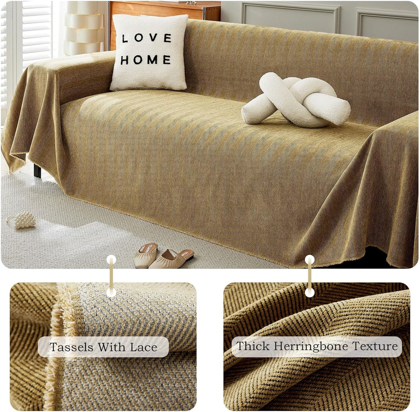 STACYPIK Yellow Sofa Cover for Dogs, Chenille Non-Slip Couch Cover for Pets, Washable Loveseat Cover for Sectional, Soft Jacquard Furniture Protector for 3 Cushion Couch, Couch Throw Blanket-91X134IN