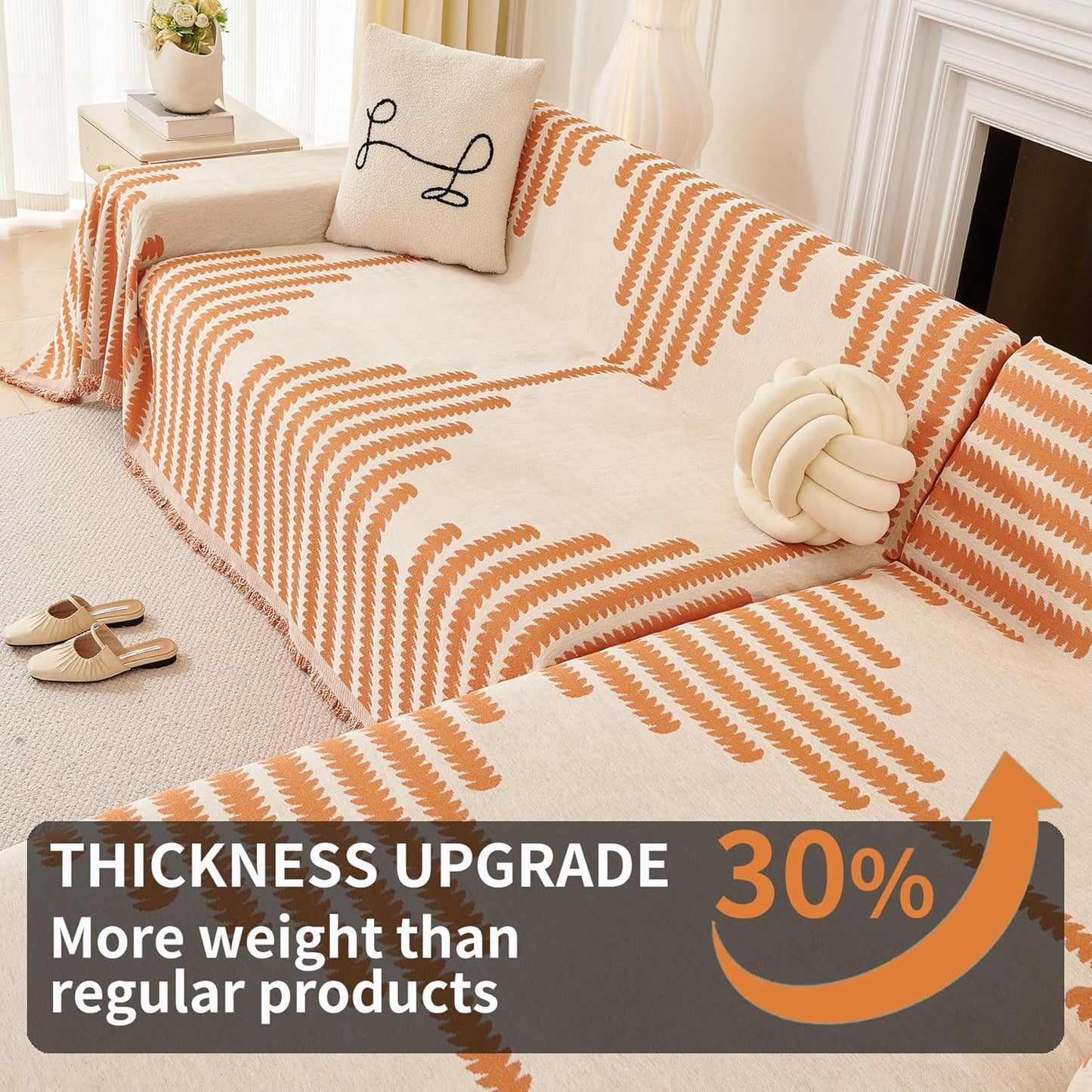 HAOMAIJIA Boho Sofa Covers Couch Covers for 2 Cushion Couch Sofa Pet Friendly Soft Thick Non Slip Couch Cover for Dogs Washable Sectional Couch Covers L Shape Furniture Protector (Orange, 71"x102")