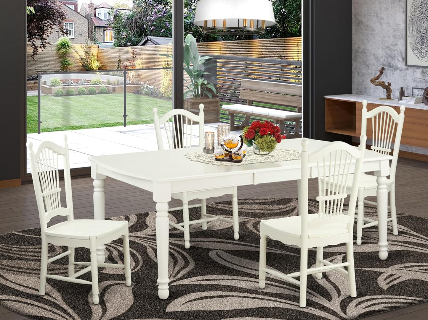 East West Furniture DOVE5-LWH-W 5 Piece Dining Set Includes a Rectangle Dining Room Table with Butterfly Leaf and 4 Wood Seat Chairs, 42x78 Inch, Linen White