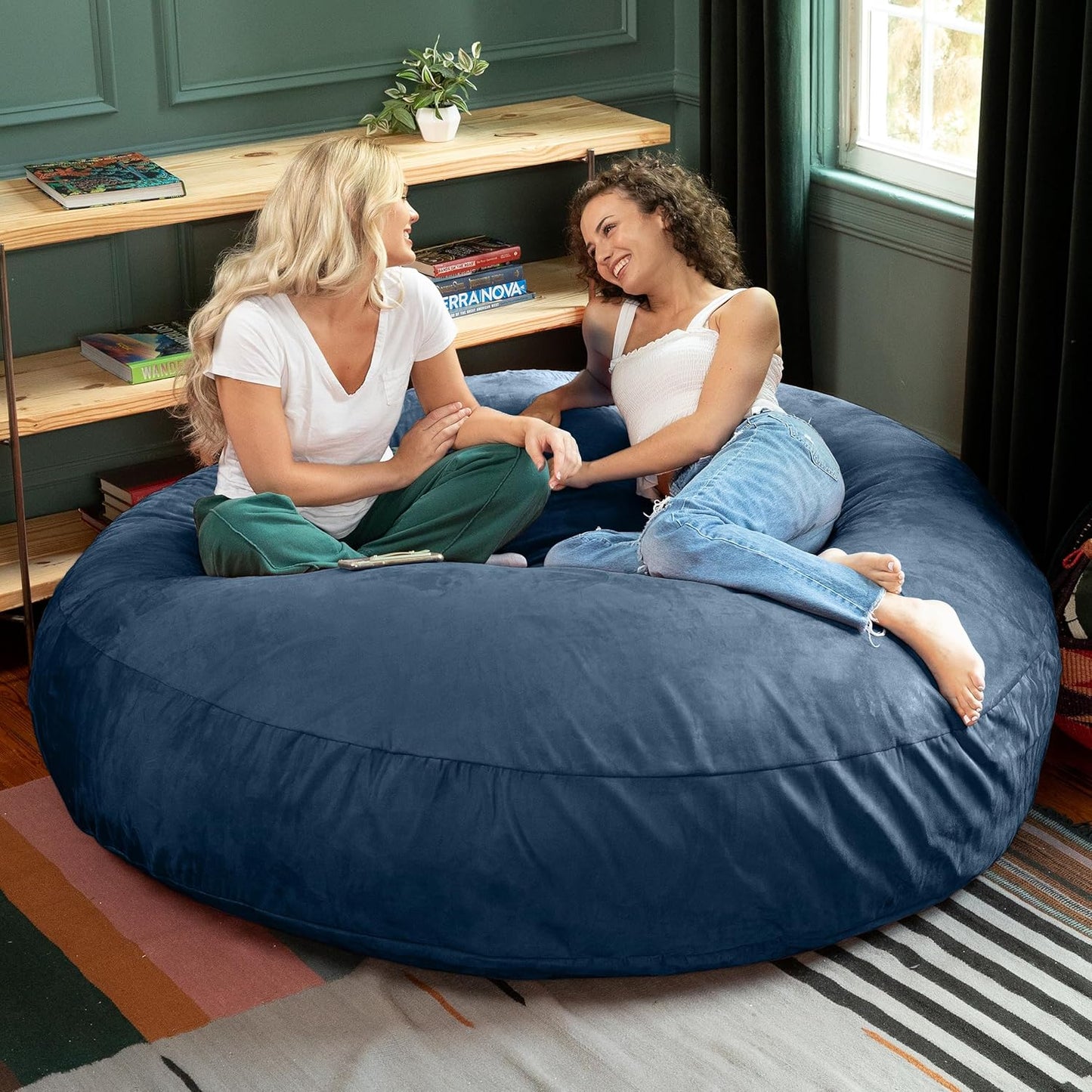 Jaxx 6 Foot Cocoon - 2-in-1 Convertible Bean Bag Bed & Large Bean Bag Chair for Adults, Navy