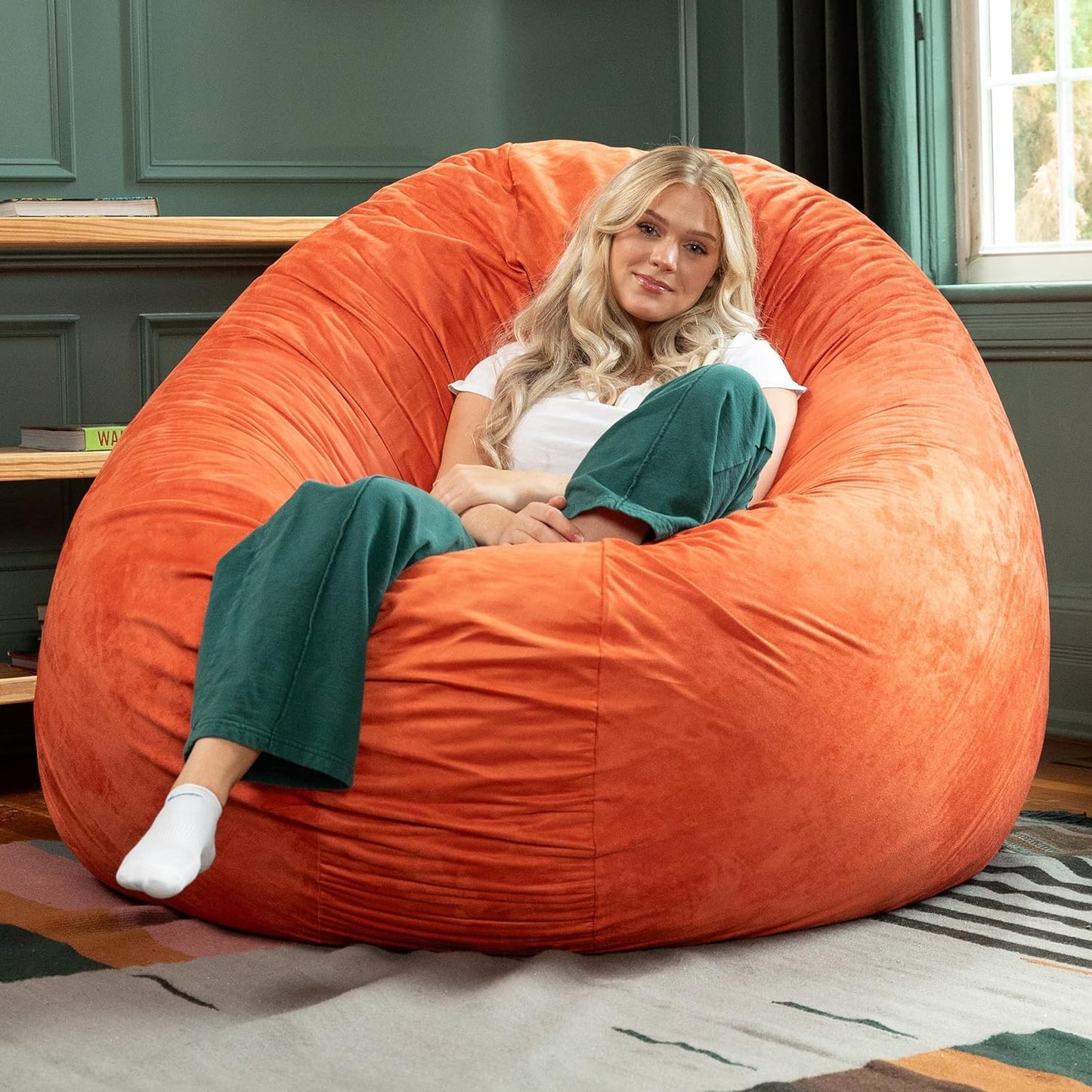 Jaxx 6 Foot Cocoon - 2-in-1 Convertible Bean Bag Bed & Large Bean Bag Chair for Adults, Mandarin