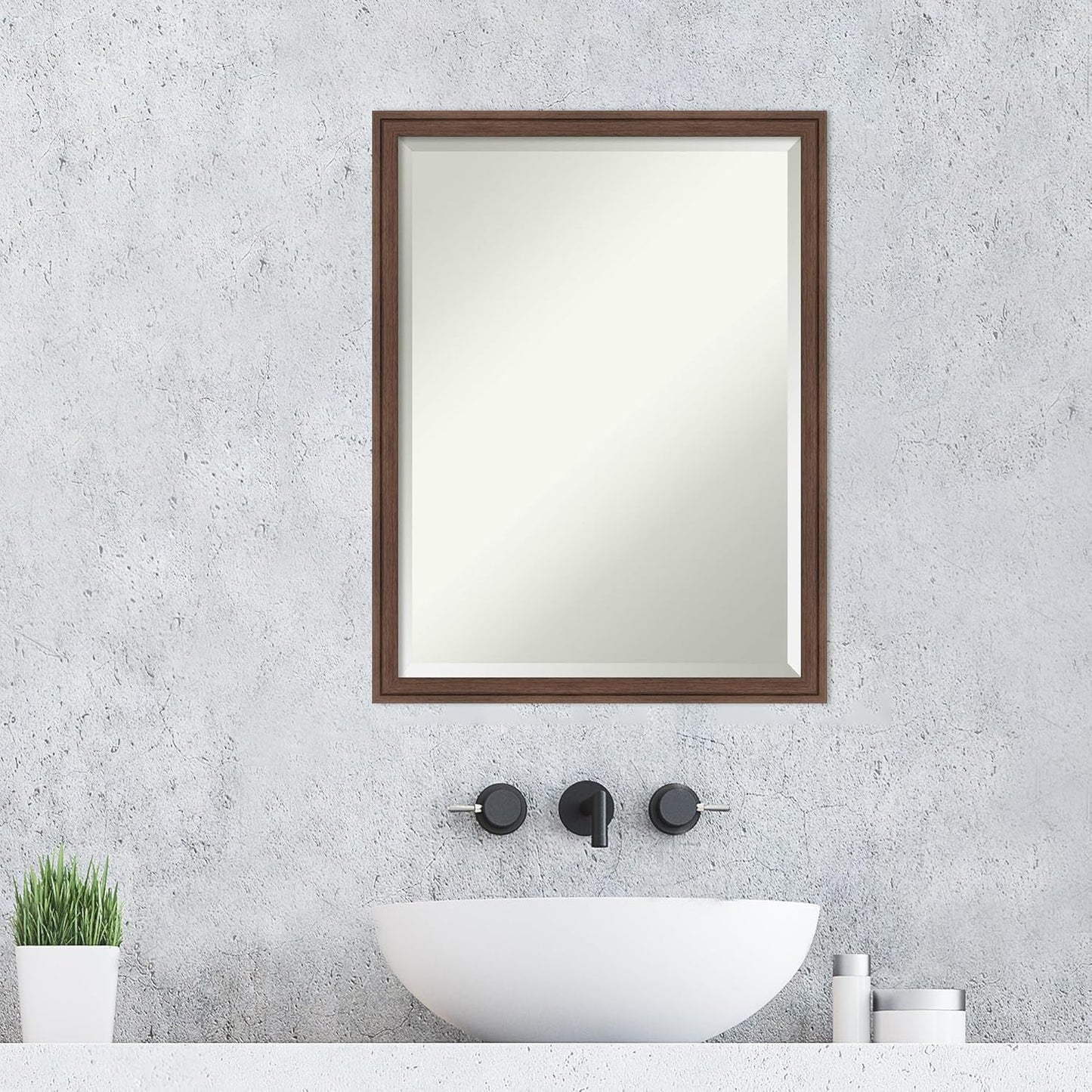 Amanti Art Brown Wall Mirror 26x20 Florence Medium Brown Rectangle Bathroom Mirror for Wall Decor Living Room, Medium Casual Frame, Hangs Horizonally and Vertically, Bathroom Decor, Beveled Edge