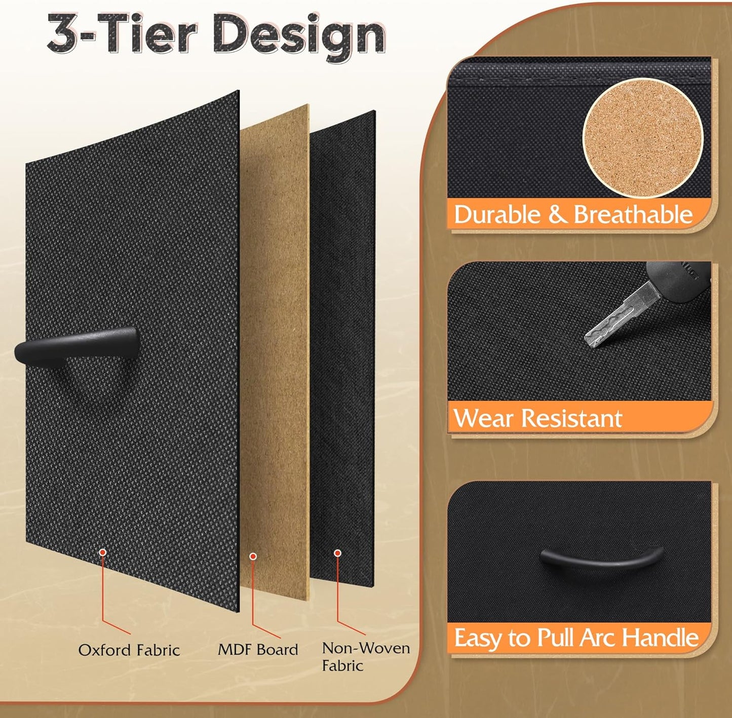 WLIVE 9 Drawer Dresser, Fabric Storage Tower for Bedroom, Hallway, Closet, Tall Chest Organizer Unit for Bedroom with Fabric Bins, Steel Frame, Wood Top, Easy Pull Handle, Black and Rustic Brown