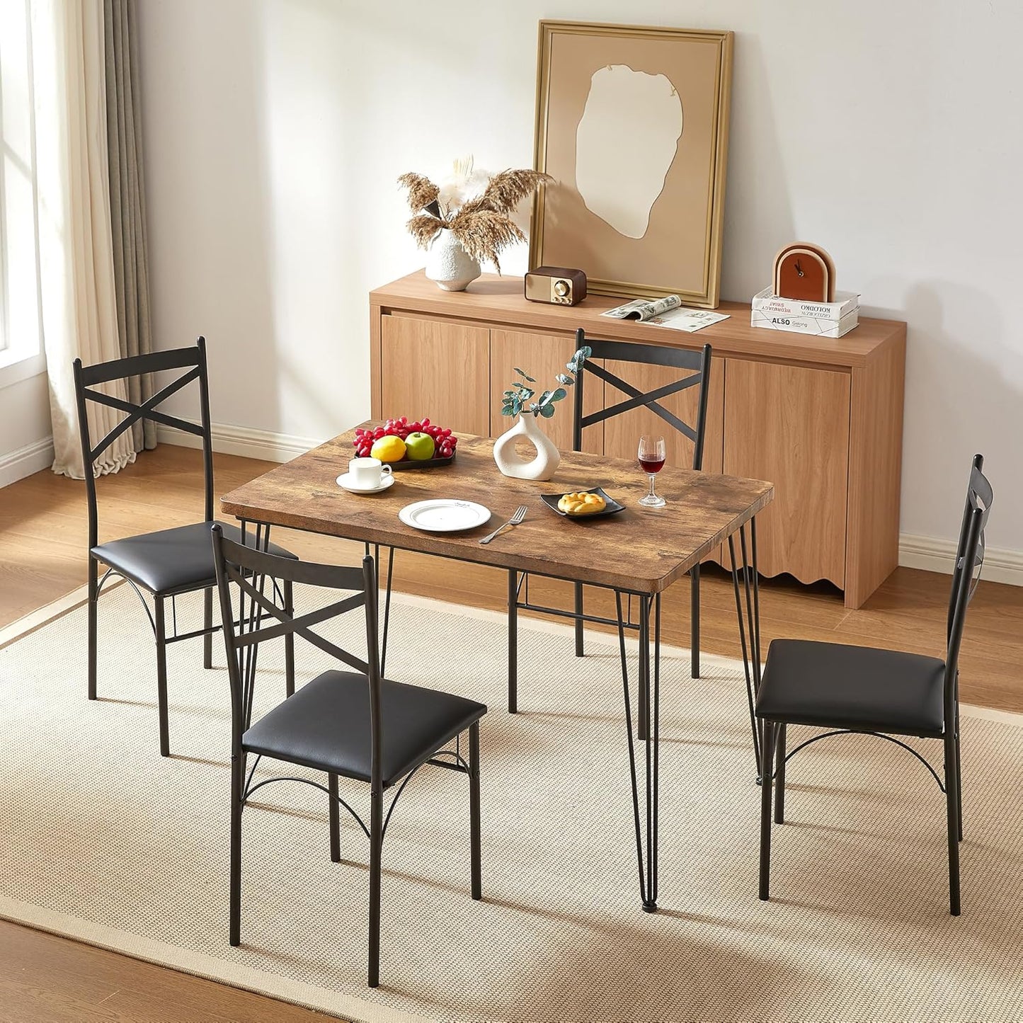 VECELO Kitchen Dining Room Table Set with 4 Chairs for Small Space, Apartment,Metal Steel Frame