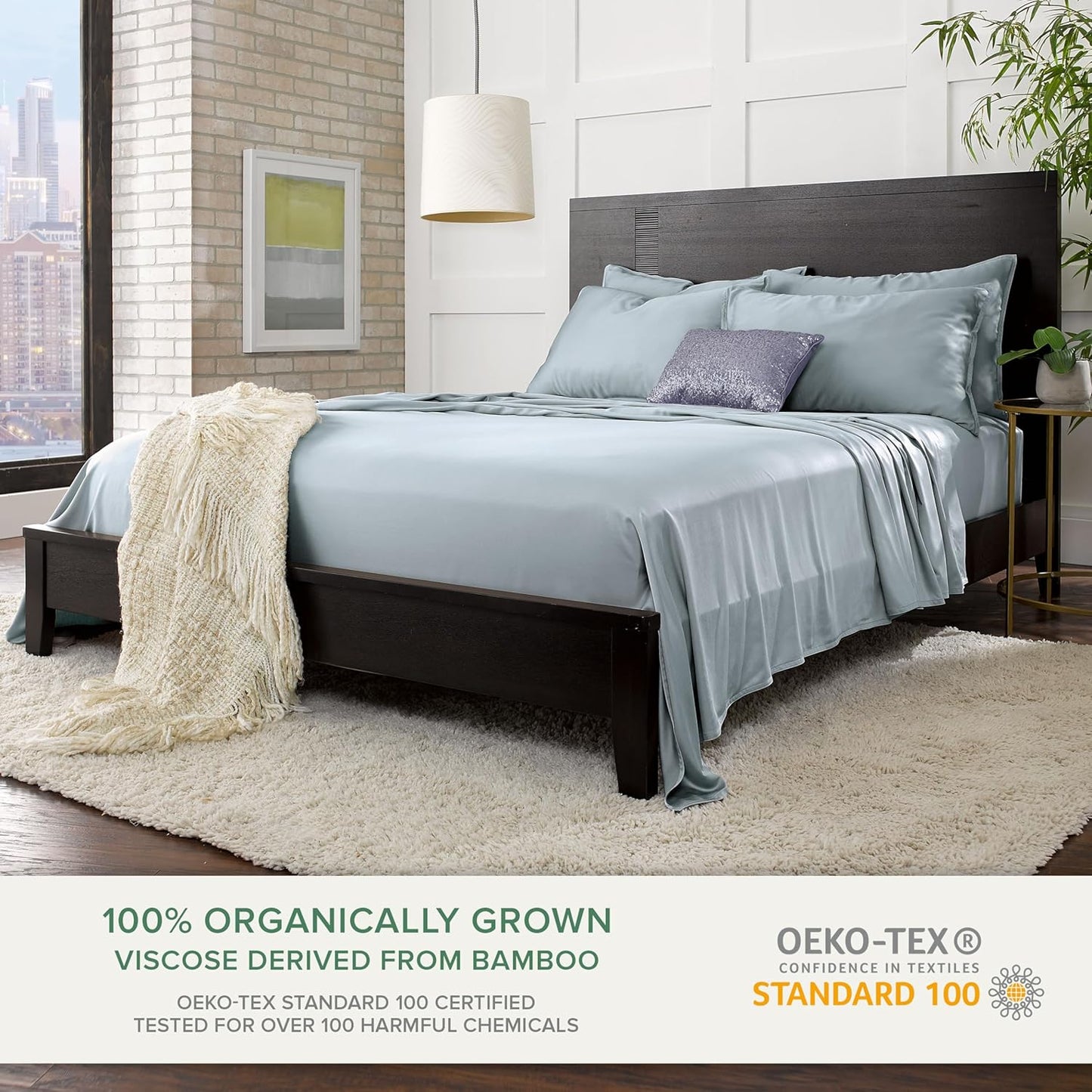 King Sheets by Pure Bamboo, Genuine 100% Organic Viscose Derived from Bamboo Bed Sheet Set, Luxuriously Soft & Cooling, Double Stitching, Lifetime Quality Promise (King, Sterling Blue)