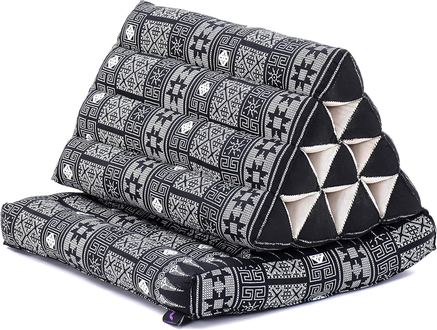 Leewadee 1-Fold Mat with Triangle Cushion – Comfortable TV Pillow, Foldable Mattress with Cushion Made of Kapok, 30 x 20 inches, Black