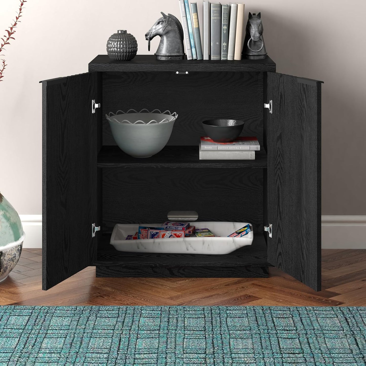 Henn&Hart 28" Wide Rectangular Accent Cabinet in Black Grain, for Home, Living Room, Bedroom, Entertainment Room, Office