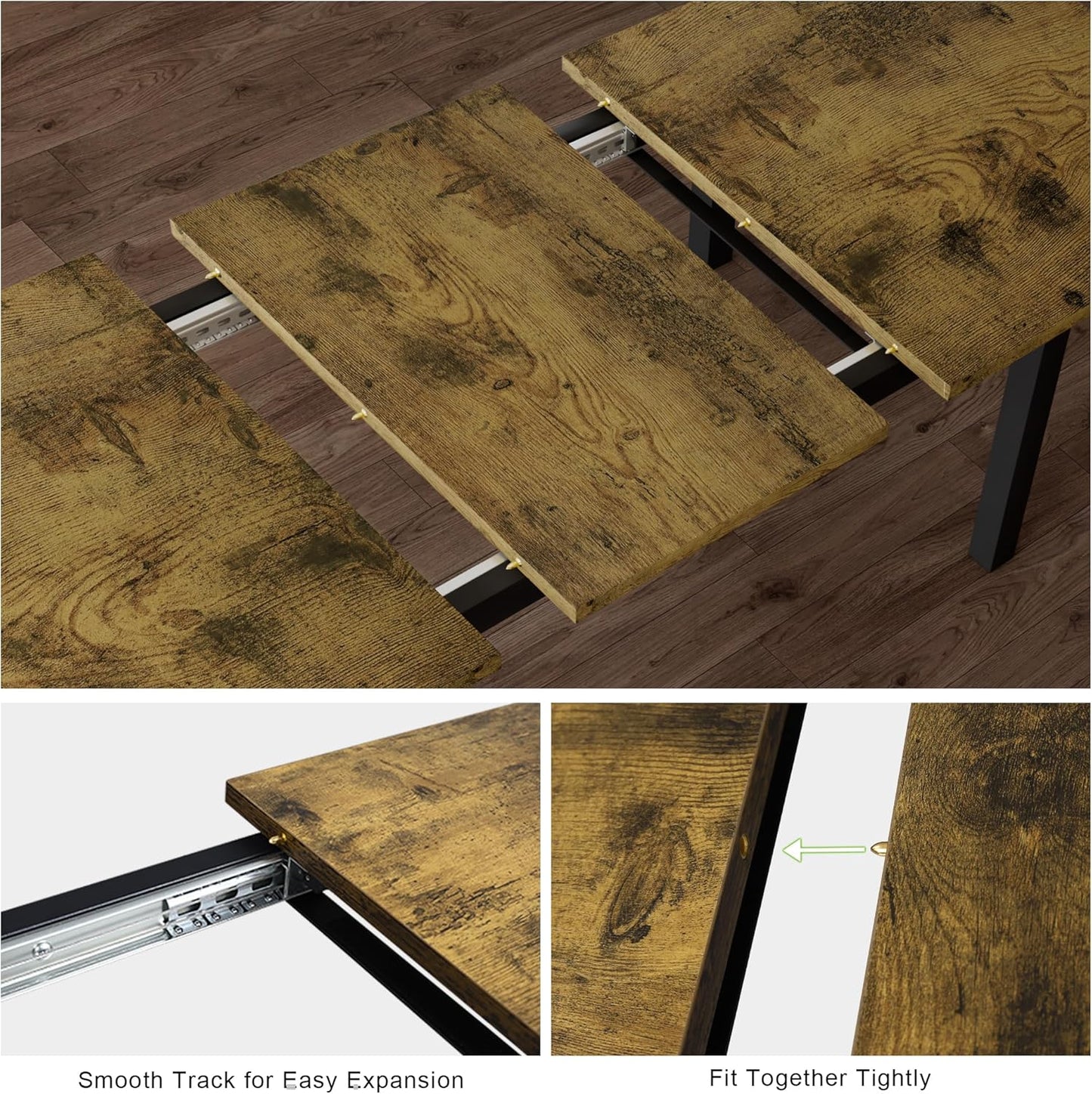 Feonase 5-Piece Dining Table for 4-8 People, 63" Extendable Kitchen Table Set with 2 Benches & 2 Square Stools, Dining Room Table with MDF Wood Board, Easy Clean, Rustic Brown