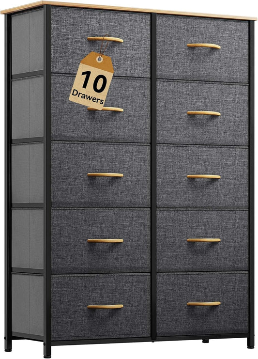 DWVO 10 Drawers Dresser, Fabric Dresser, Fabric Storage Tower, Organizer Unit for Bedroom, Living Room, Hallway, Closets