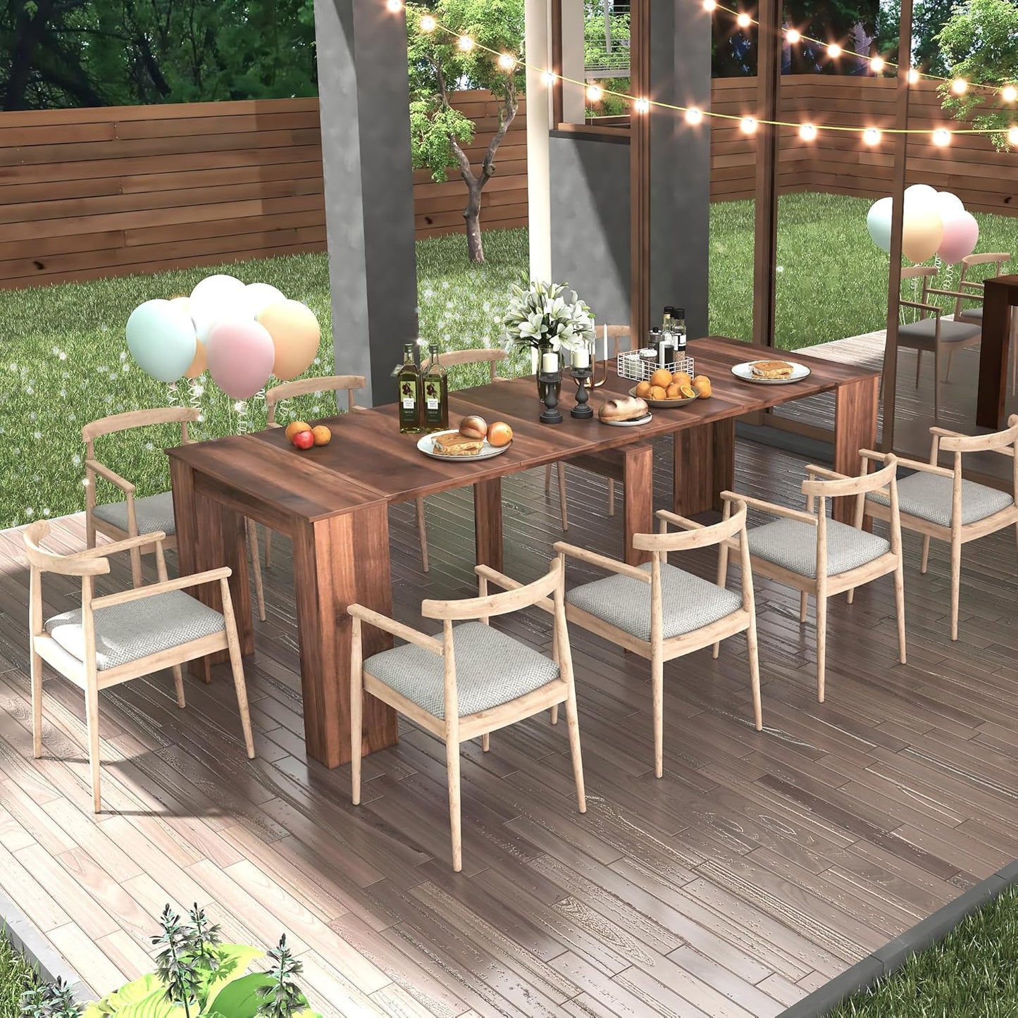 118" Extendable Dining Table for 6-10 Person, Wooden Folding Narrow Dining Room Table, Farmhouse Extendable Console Table for Gatherings, Meeting, Dining Office Areas Walnut