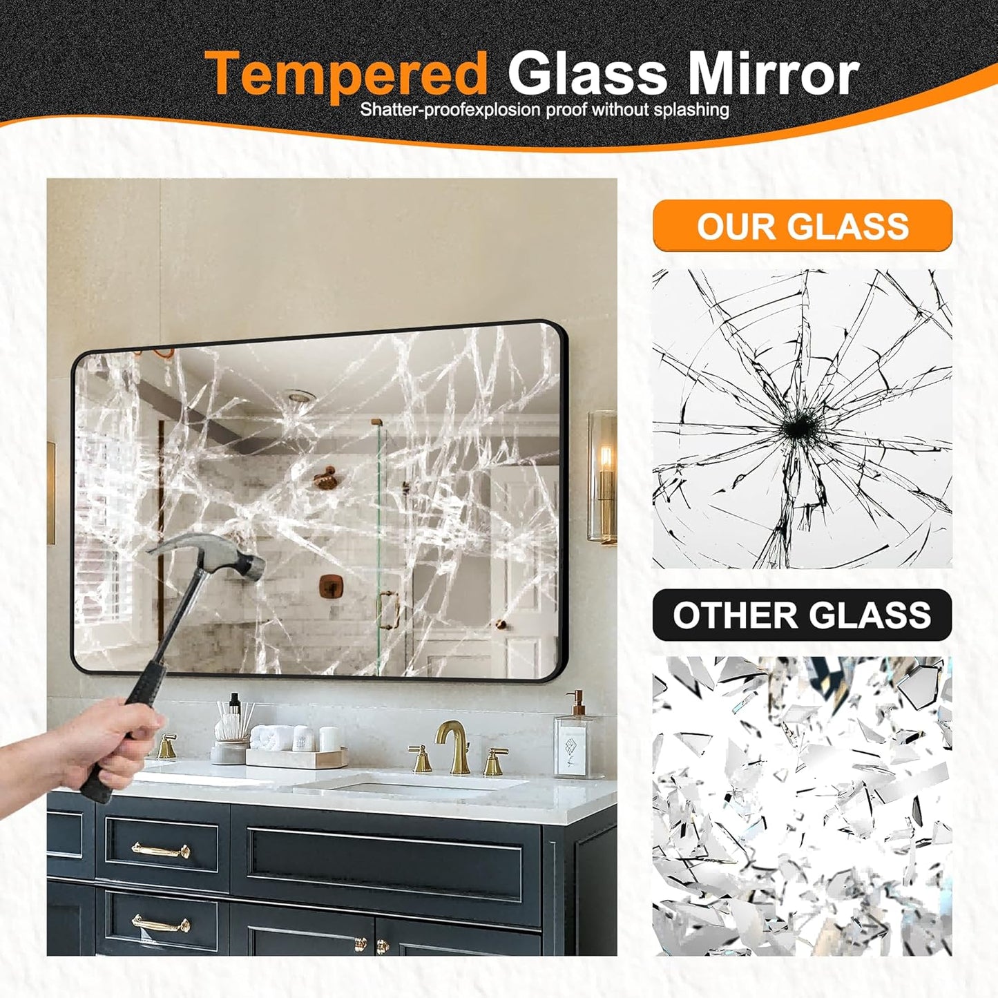 Delma Black Framed Bathroom Vanity Mirror for Over Sink, 50x30 Inch High-Definition Wall Mirror with Horizontal/Vertical Hanging, Durable Rust-Resistant Bathroom Mirror for Modern Decor (Black)