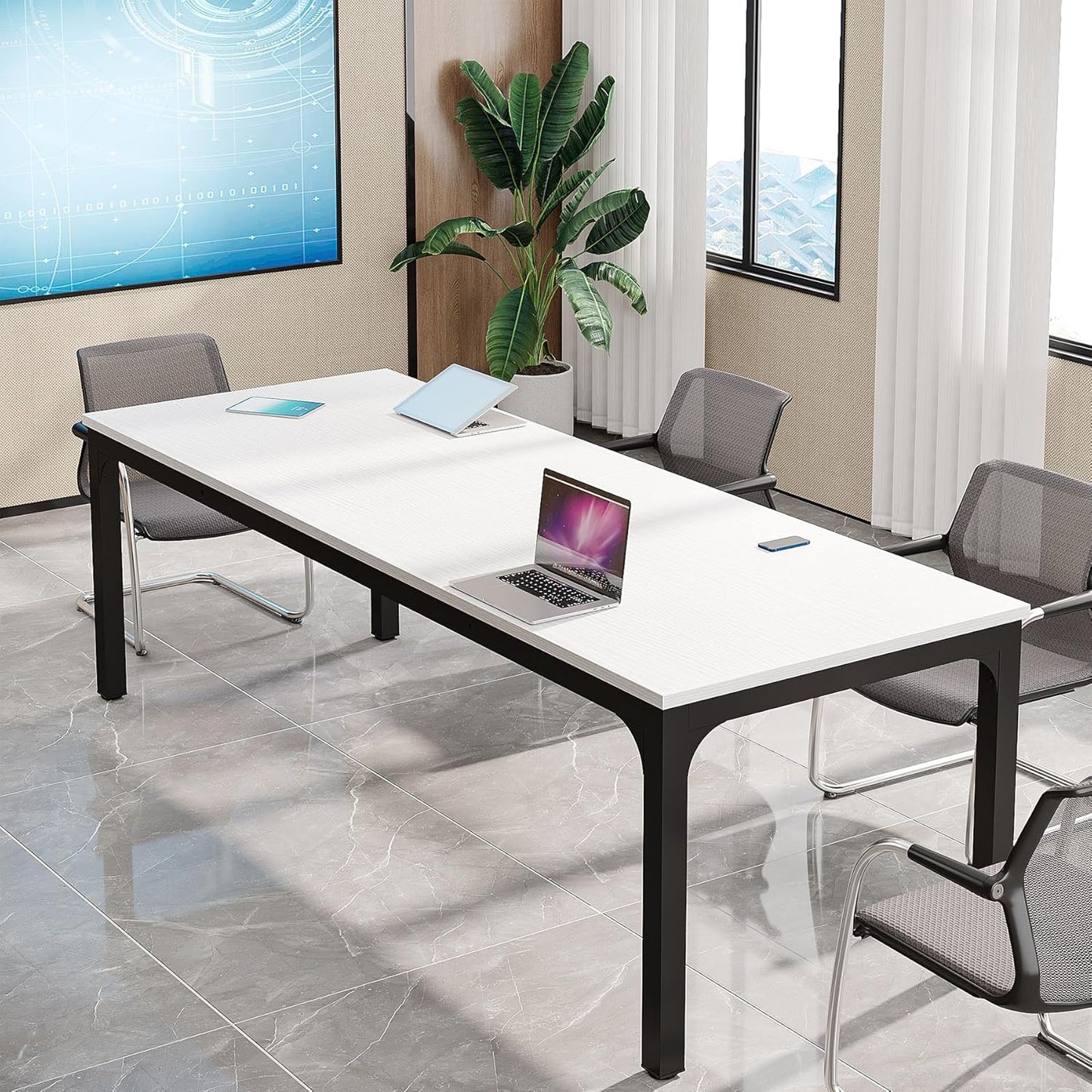 Tribesigns 6.5FT Conference Table, 78.7 Inche Rectangle Meeting Seminar Table, Large Business Tables for 6-8 People (Only Table) (White+Black)