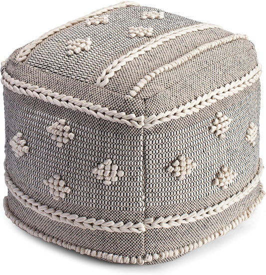 Anji Mountain 100% Handmade & Handcrafted Comfortable Home Décor Pouf Ottoman Footrest for Living Room, Bedroom, Nursery, Kidsroom, Patio Furniture - (20" x 20" x 20"- Black,Ivory)