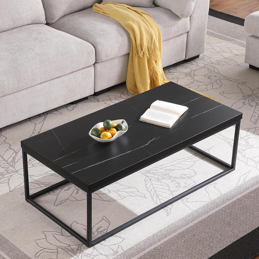 CENSI 47-Inch Black Marble Accent Coffee Table/Center Table for Living Room, Rectangle Modern Industrial Style,Wood and Metal, Max.Loading 220 lbs. (Black Marble)