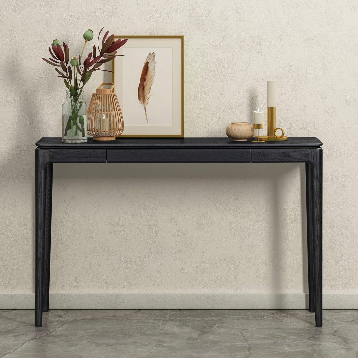 NTC Mingle Modern Wooden Rectangle Console Table with Hidden Drawer – Waterproof & Heat Resistant, Burnt Black