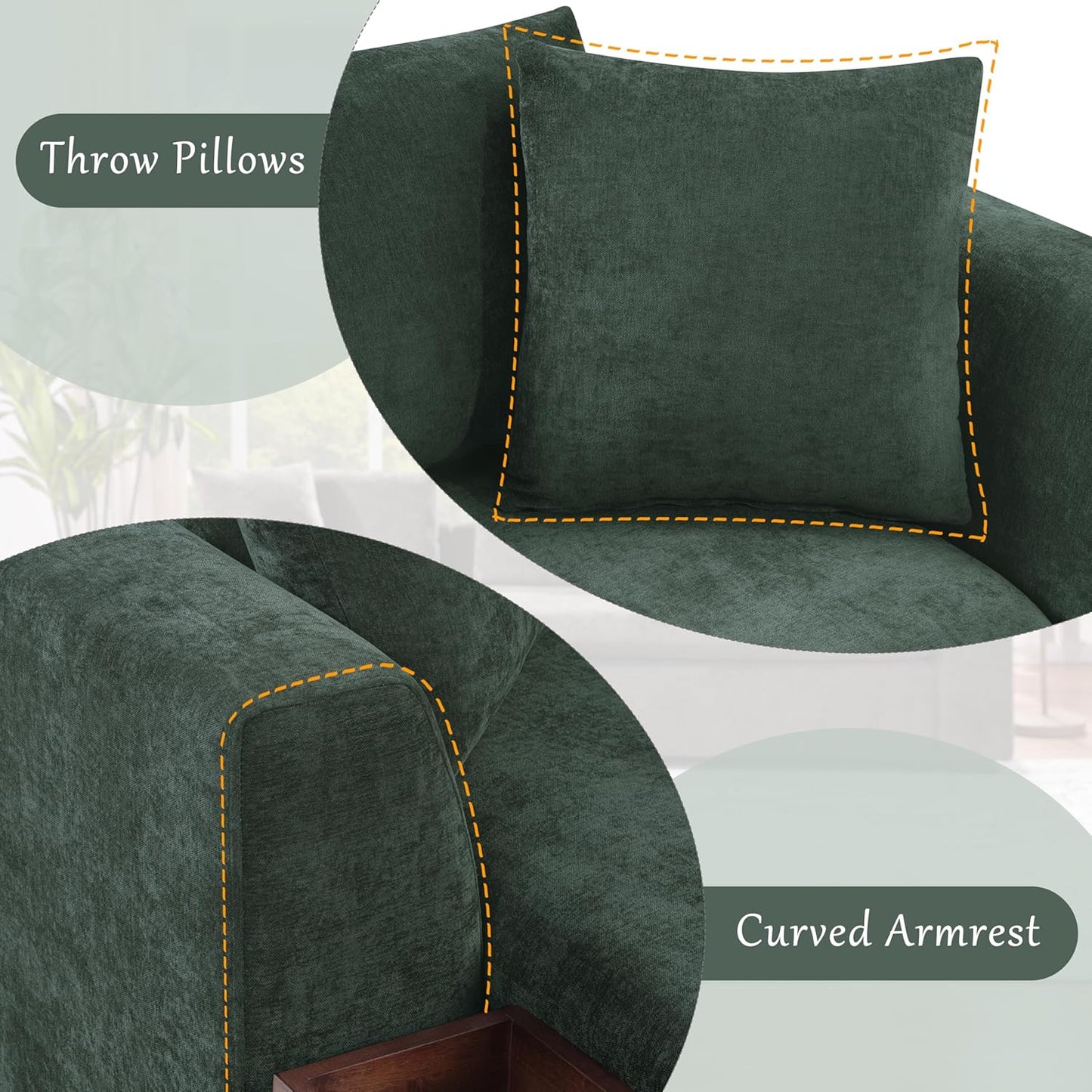 Merax 93.7" L-Shaped Sectional Sofa with Wooden Storage Compartment, Chenille Upholstered Deep Seating Sleeper Couch & Chaise Lounge and Throw Pillows for Living Room, Green