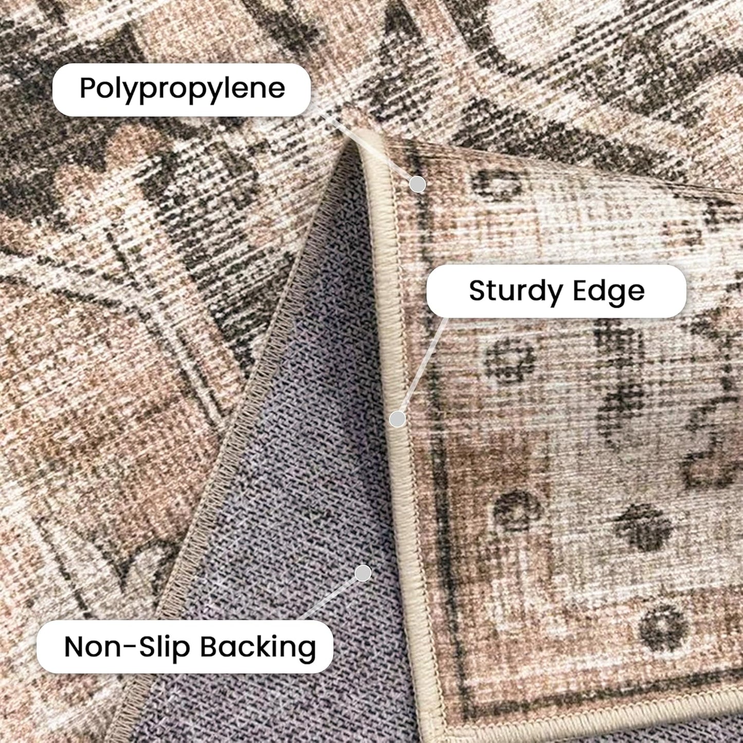 GENIMO 10x14 Area Rugs for Living Room, Machine Washable Non Slip Vintage Retro Rugs, Low Pile Lightweight Thin Print Rug for Bedroom, Dining Room, Home Office, Brownishi Drab