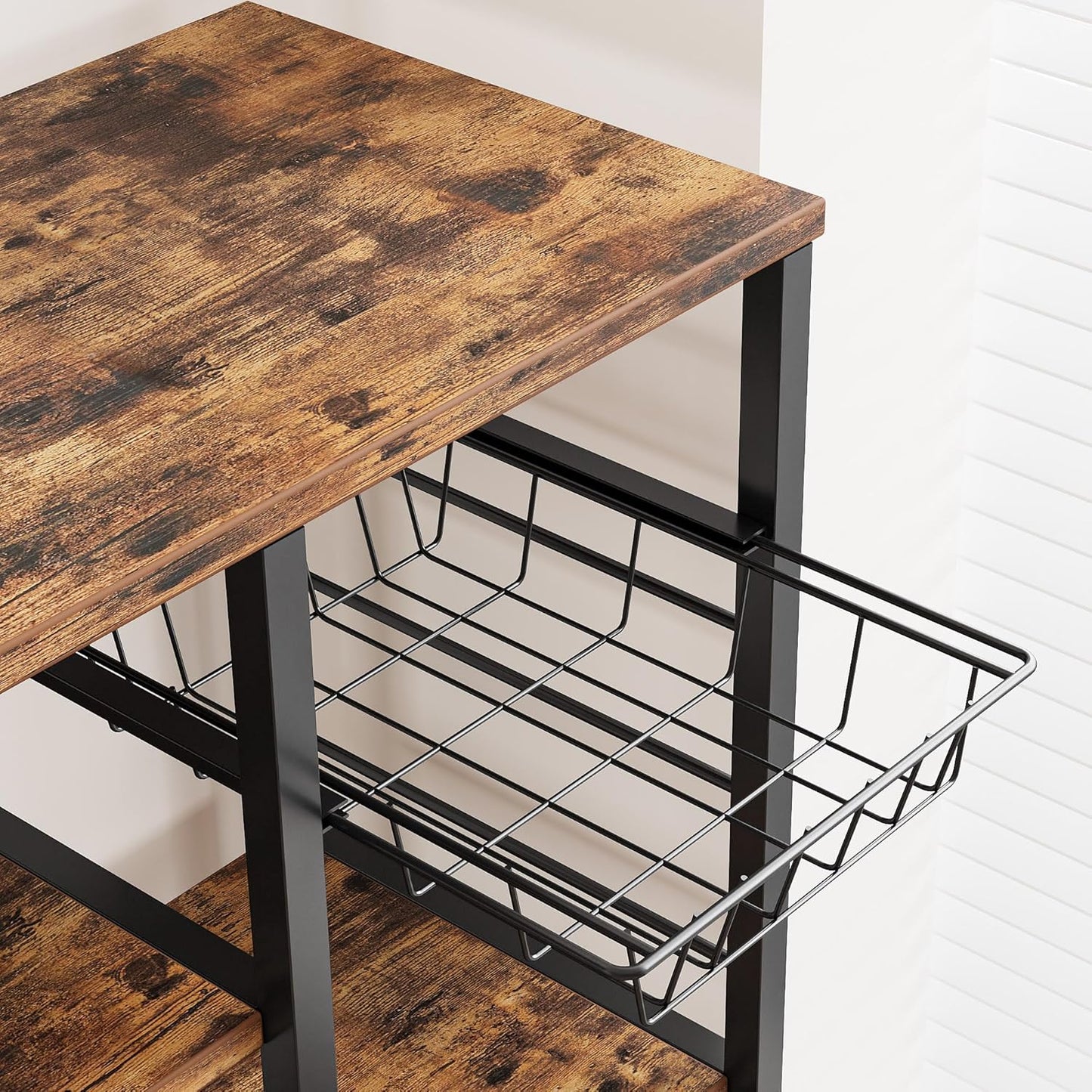 IRONCK Industrial Kitchen Baker’s Rack, Kitchen Island Utility Storage Shelf, Coffee Bar Microwave Stand with 6 Hooks, Metal Frame, Simple Assembly, Vintage Brown