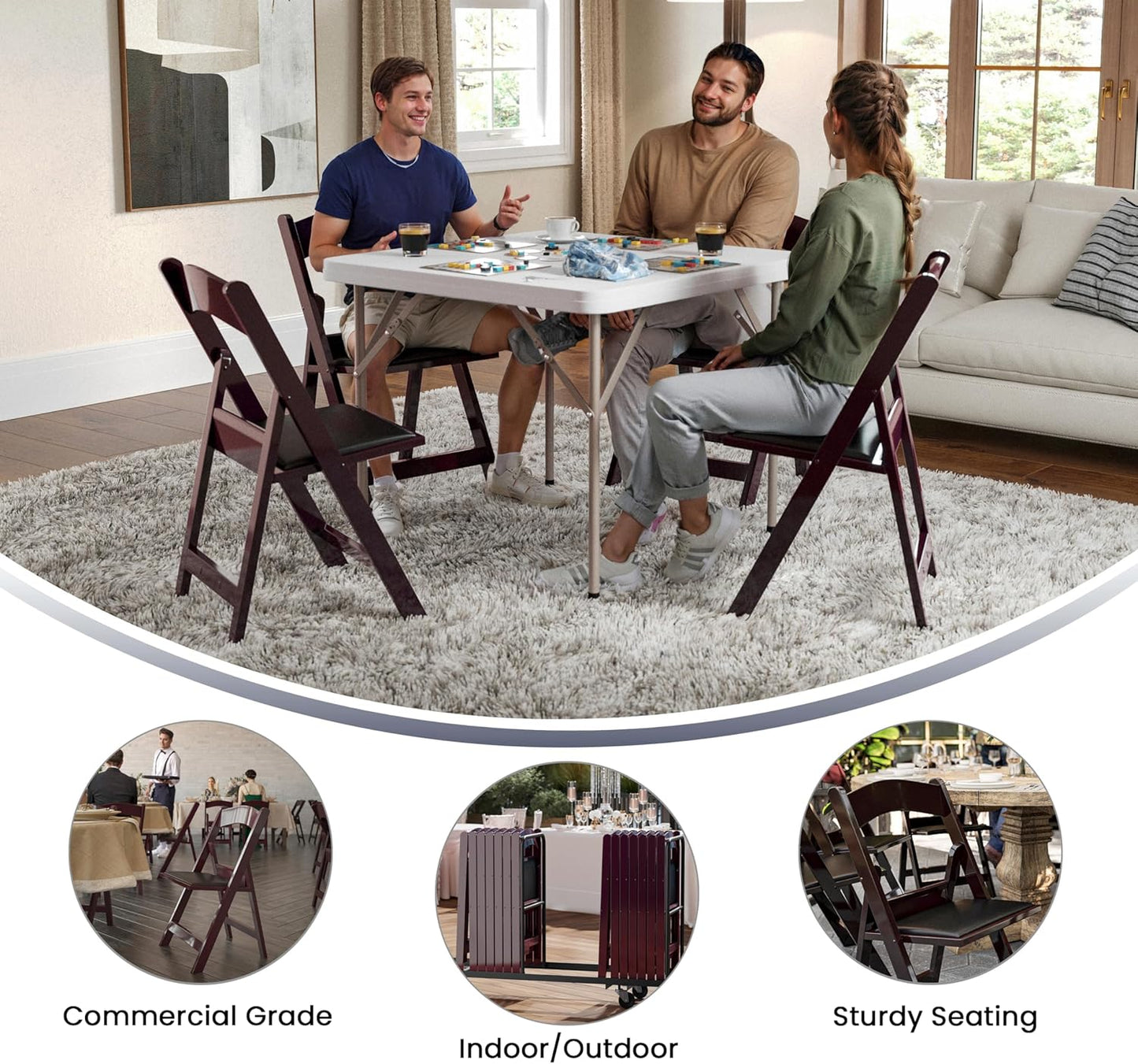 Flash Furniture Hercules Series Folding Chairs for Weddings and Formal Events, Stackable Commercial Event Seats with 1,000-lb. Static Weight Capacity, Set of 4, Red Mahogany