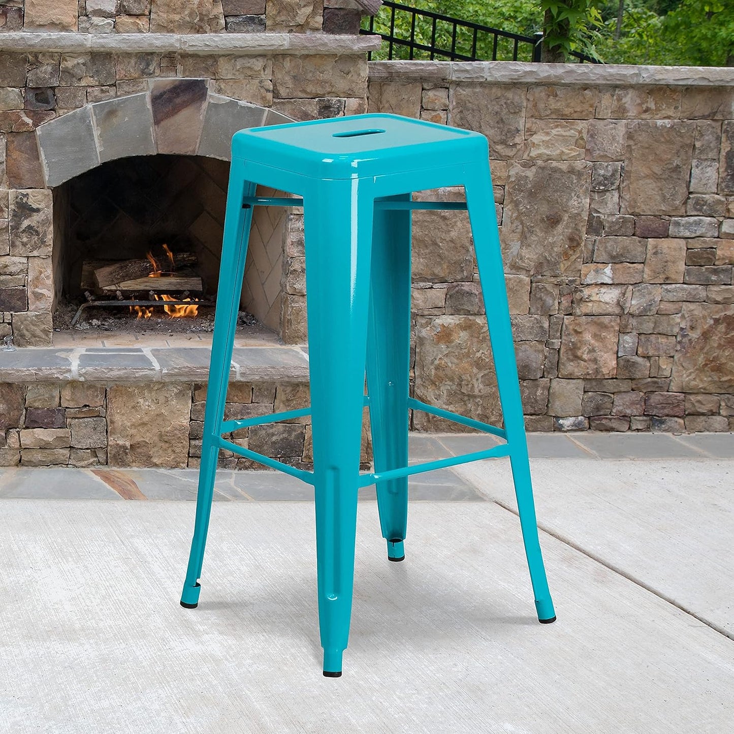 Flash Furniture Kai Commercial Grade 4 Pack 30" High Backless Crystal Teal-Blue Indoor-Outdoor Barstool