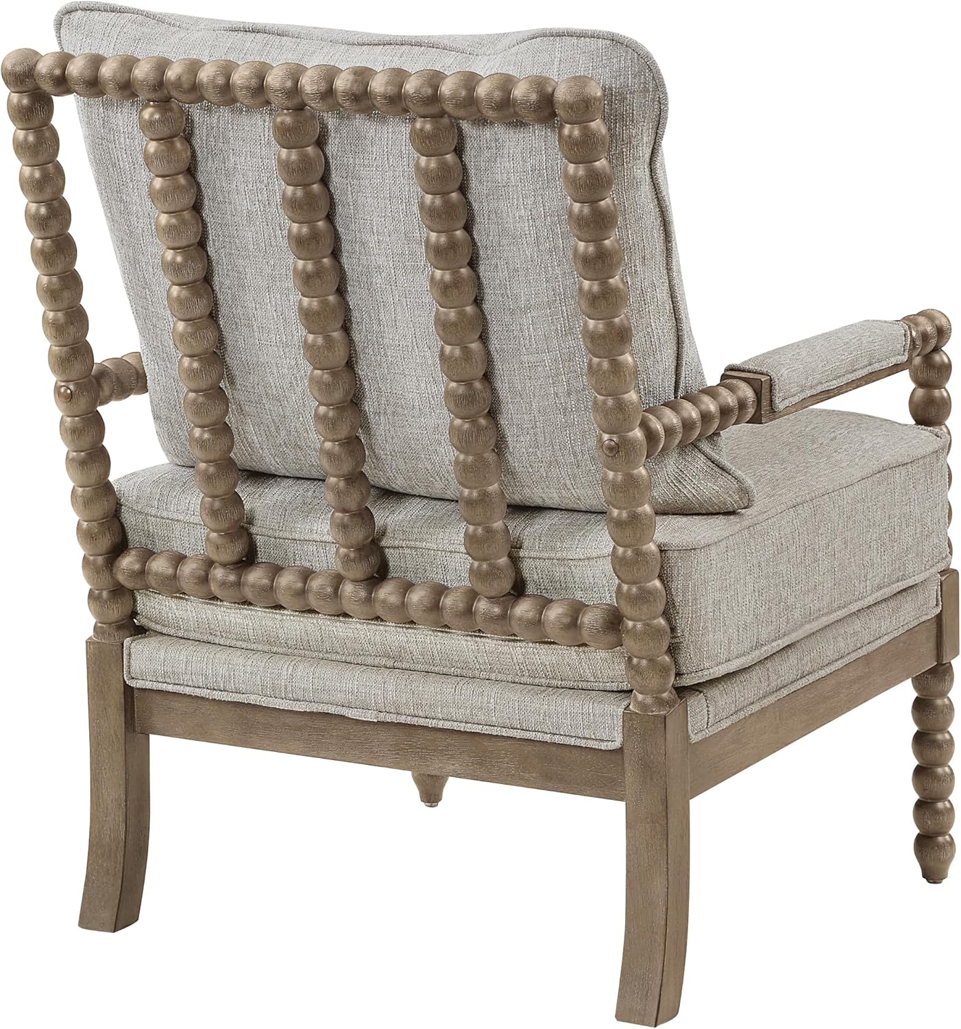OSP Home Furnishings Fletcher Spindle Accent Chair with Rustic Brown Finish, Fog Beige Upholstery