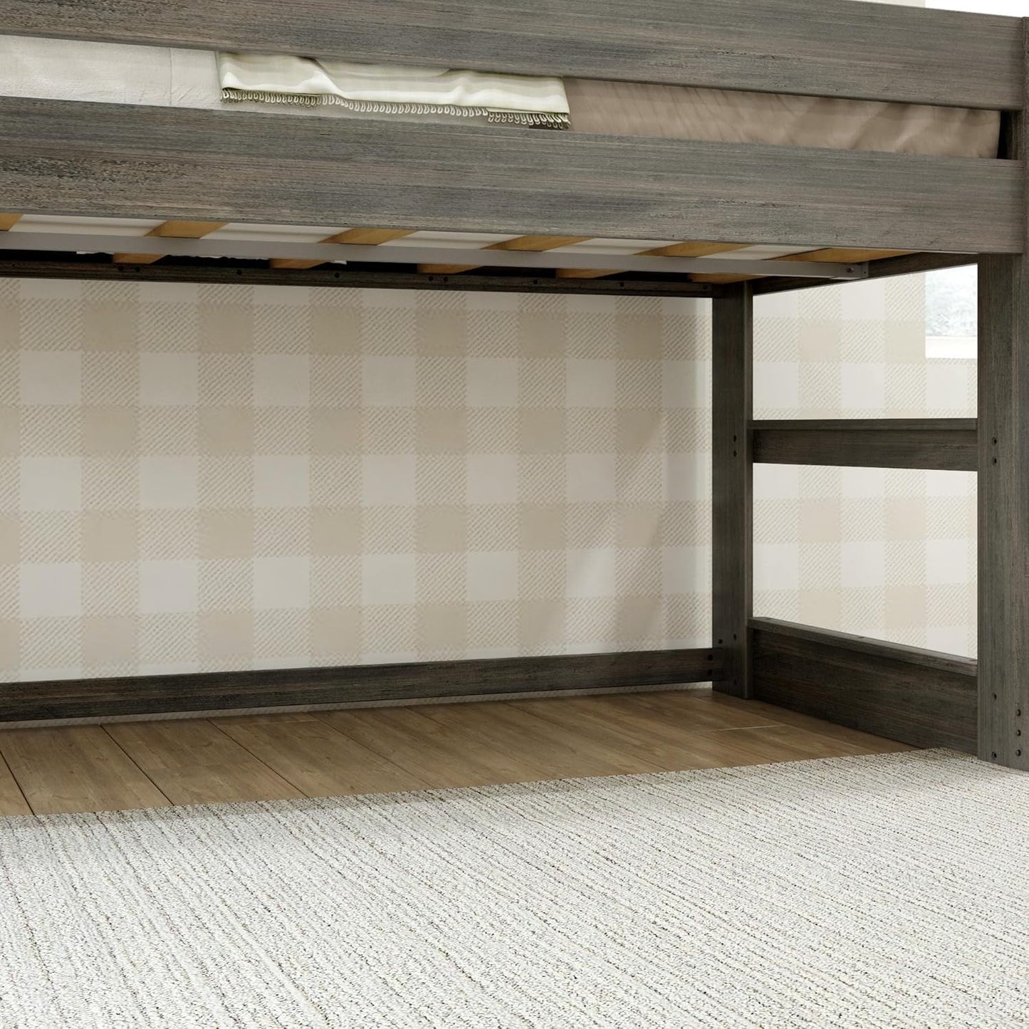 Max & Lily Modern Farmhouse Low Loft Bed, Twin Bed Frame For Kids, Driftwood