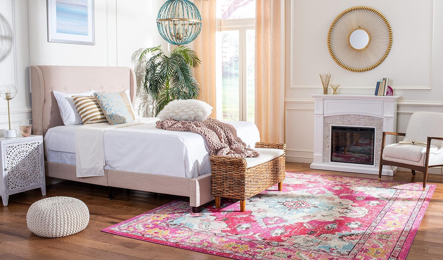 SAFAVIEH Monaco Collection Area Rug - 8' x 10', Pink & Multi, Boho Chic Medallion Distressed Design, Non-Shedding & Easy Care, Ideal for High Traffic Areas in Living Room, Bedroom (MNC243D)