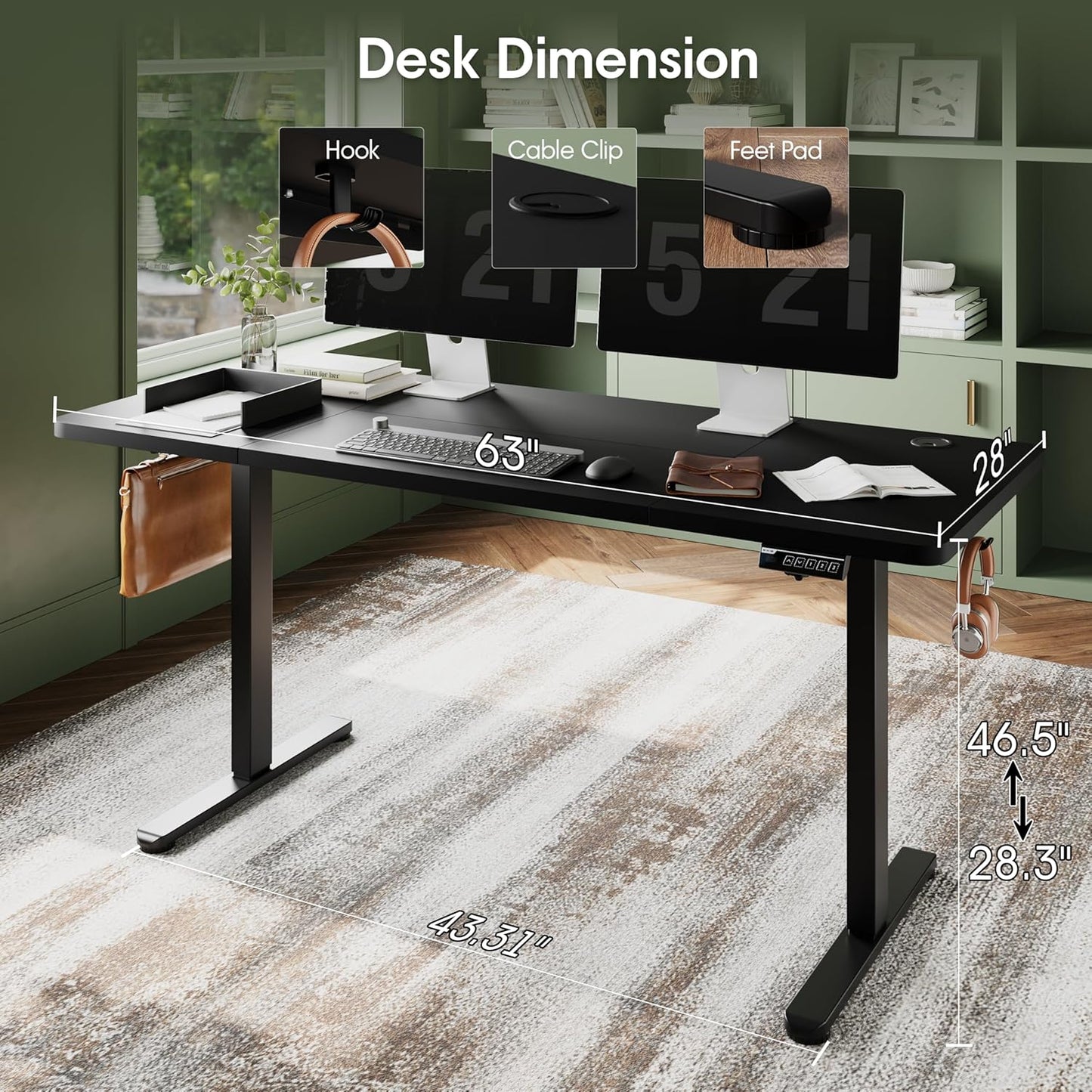 Monomi Electric Standing Desk, 63 x 28 inches Height Adjustable Ergonomic Home Office Sit Stand Up Desk with Memory Preset Controller (Black Top/Black Frame)