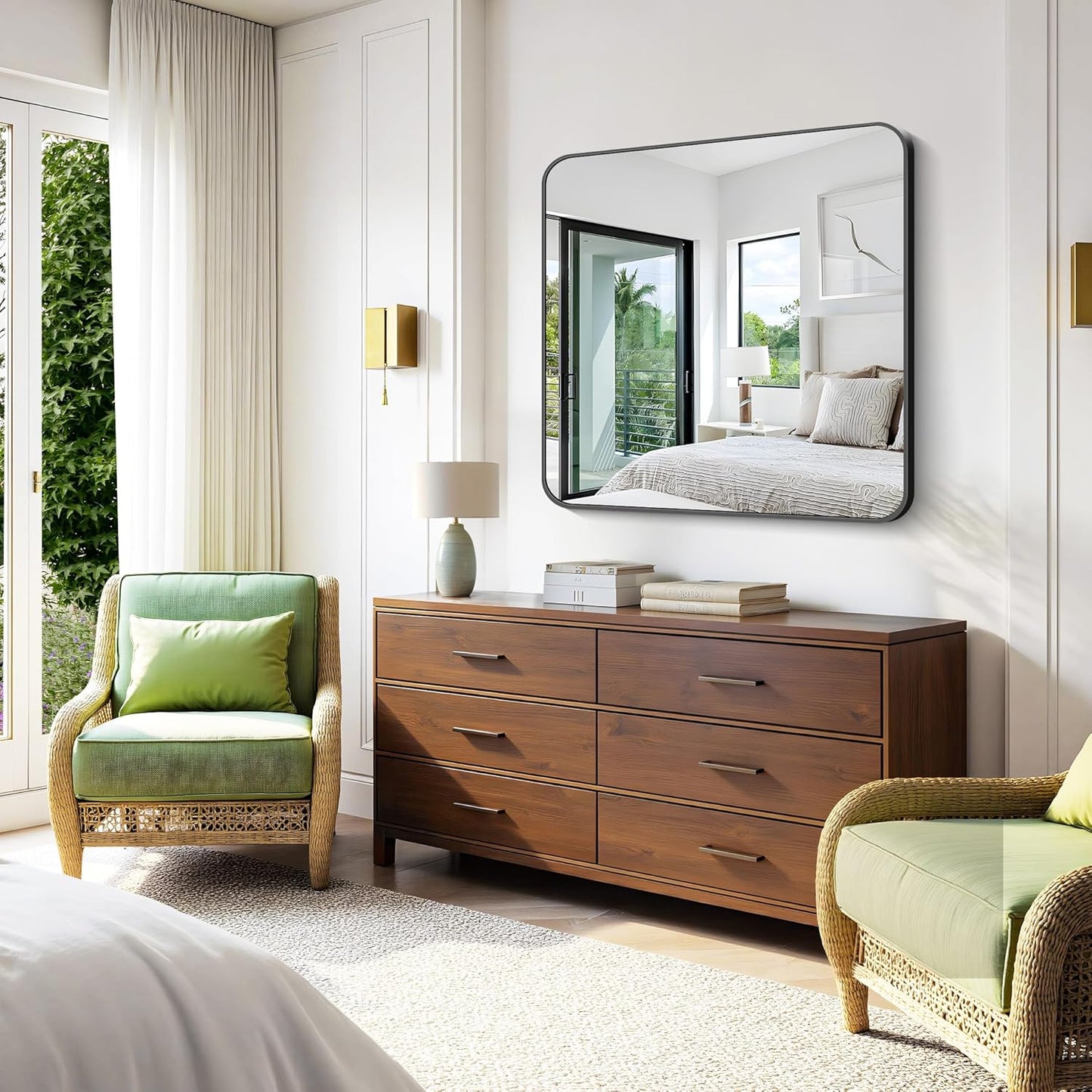 KOCUUY Black Bathroom Mirror 40"x40", Large Square Vanity Mirror with Rounded Corner, Metal Black Frame with Mordern Design for Bathroom, Living Room, Entryway, Hang Horizontal/Vertical