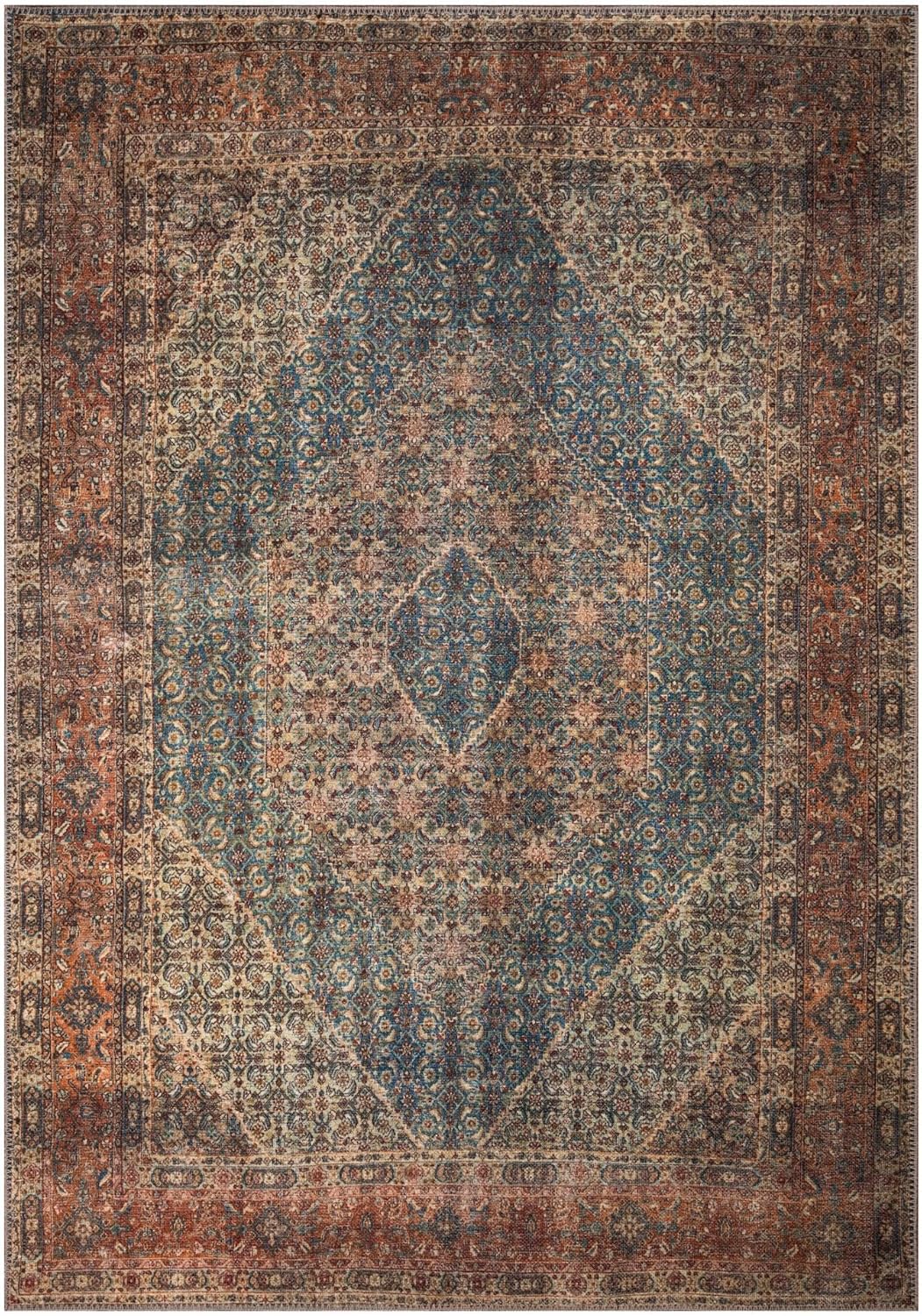 Keen Home Design 6x9 Rug - Machine Washable Area Rug with Non-Slip Backing, Ideal for Living Room, Dining Room, Bedroom - Vintage, Easy Clean, Durable, Low Pile Rug - (6' x 9')