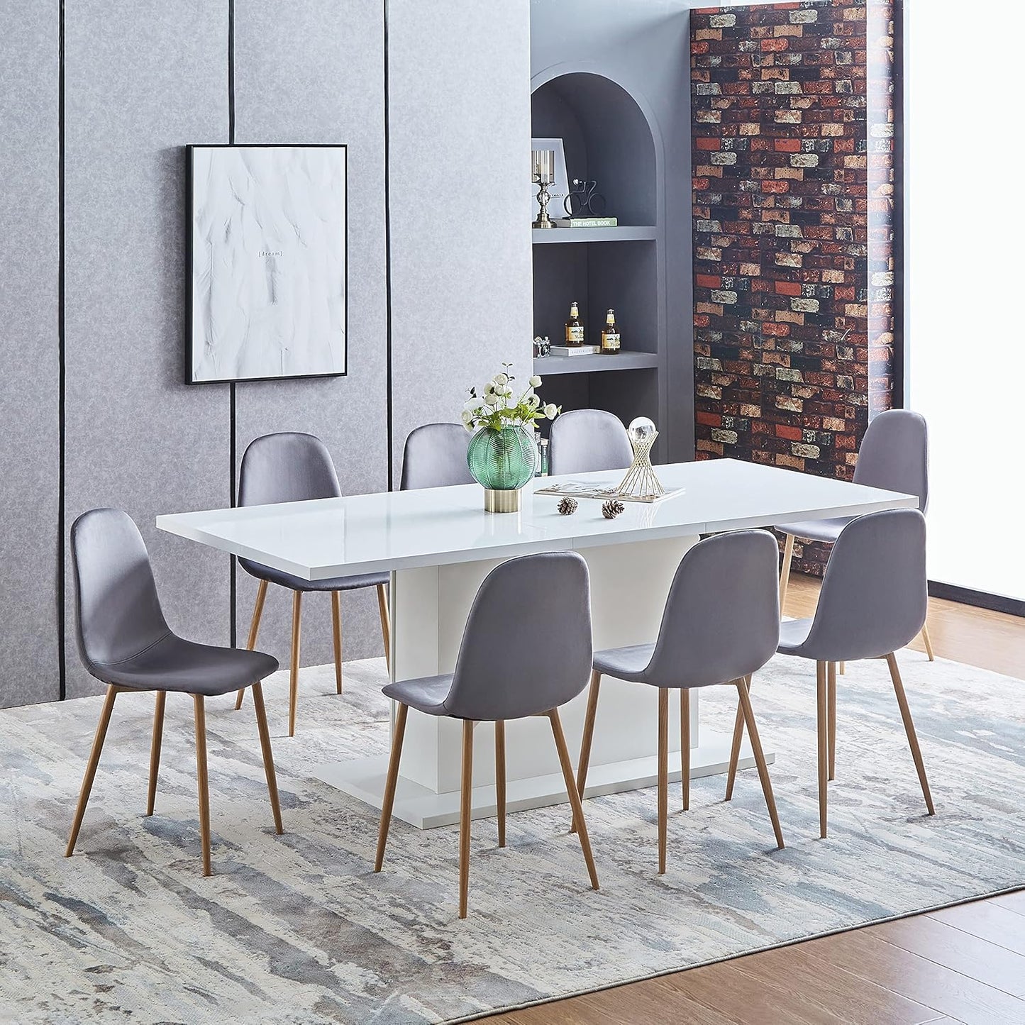 FurnitureR Dining Chairs Set of 4, Velvet Dining Room Seating, Upholstered Armless Kitchen Chairs, Side Chair Mid-Back with Metal Legs for Living Room Bedroom Home Office, Grey